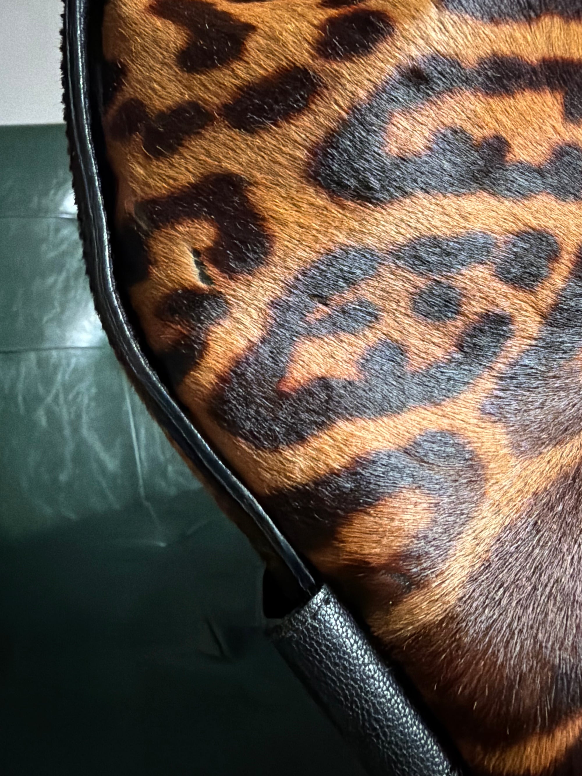 Vintage Yves Saint Laurent Large Leopard Print Pony Hair Hobo Mombasa Bag
