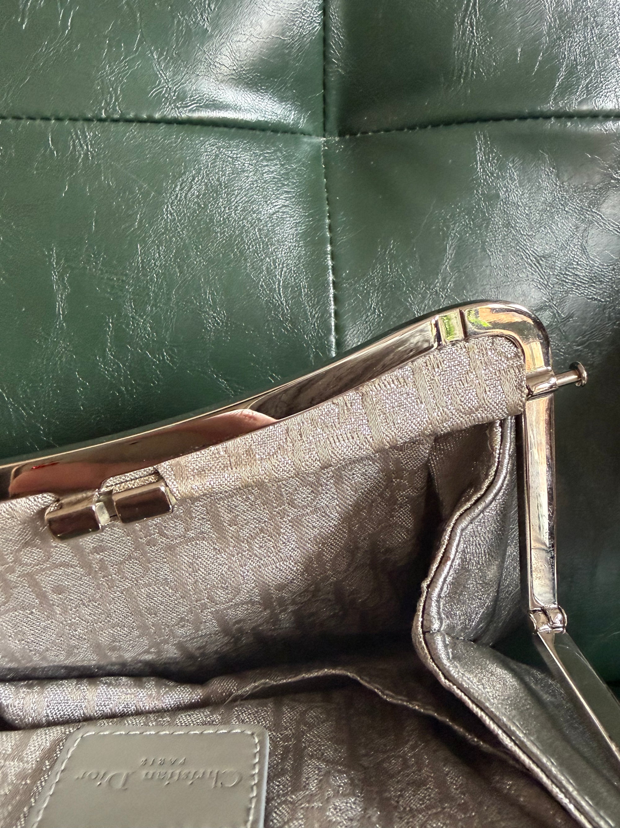 Ultra rare! Dior Silver Vintage Heart Chain Mini Saddle Bag