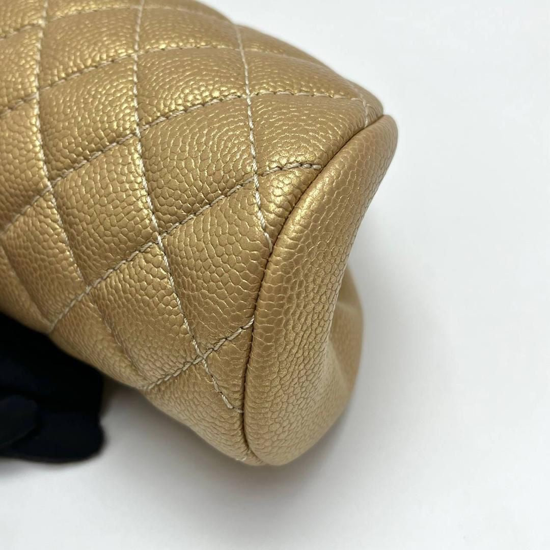 Chanel vintage gold caviar kisslock clutch bag