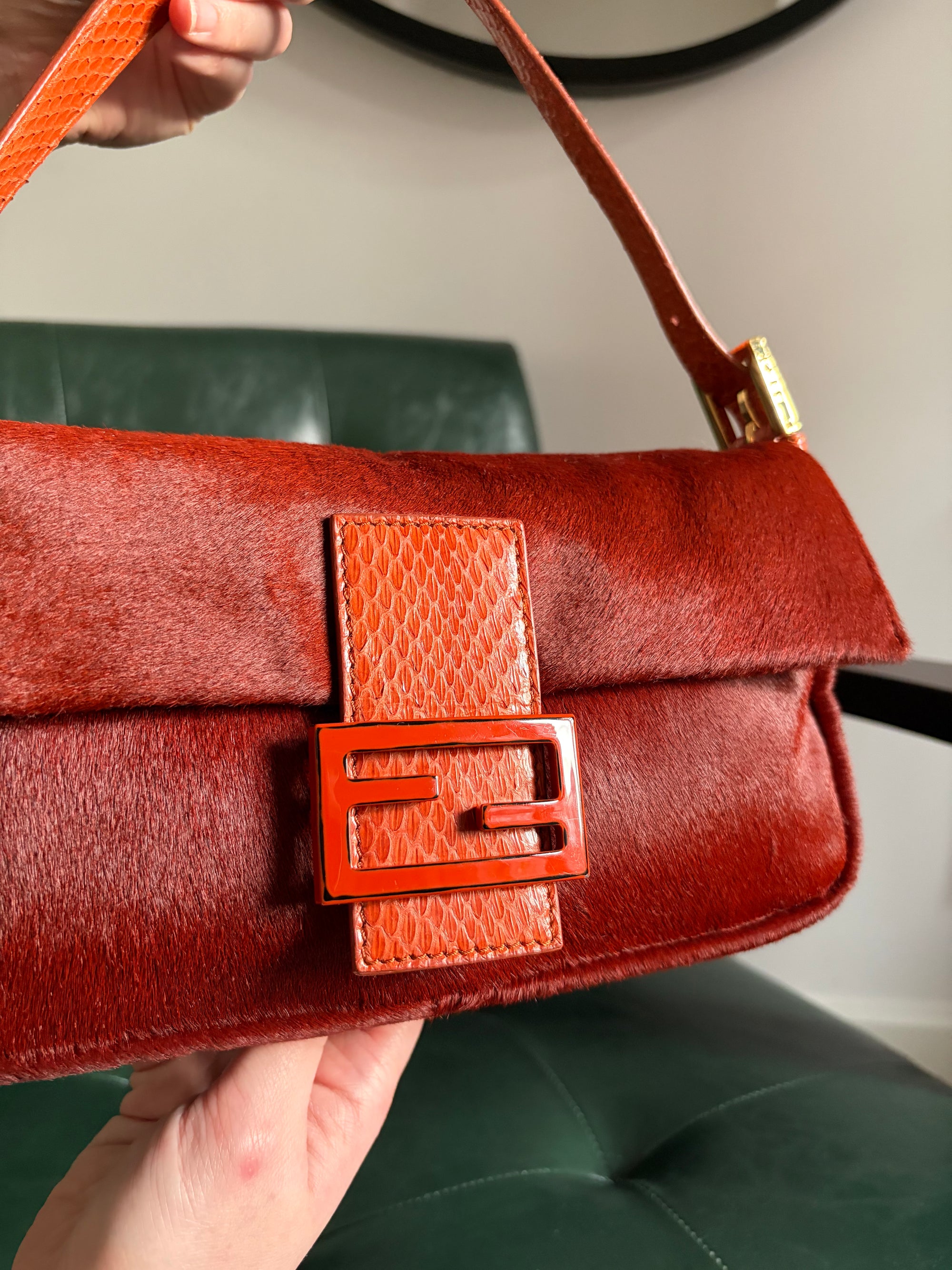 Ultra rare! Orange Fendi pony hair baguette