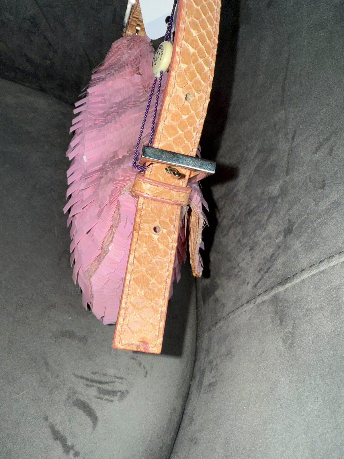 Rare! Fendi Paillettes Pink Beaded and Sequin Vintage Baguette Exotic Trim