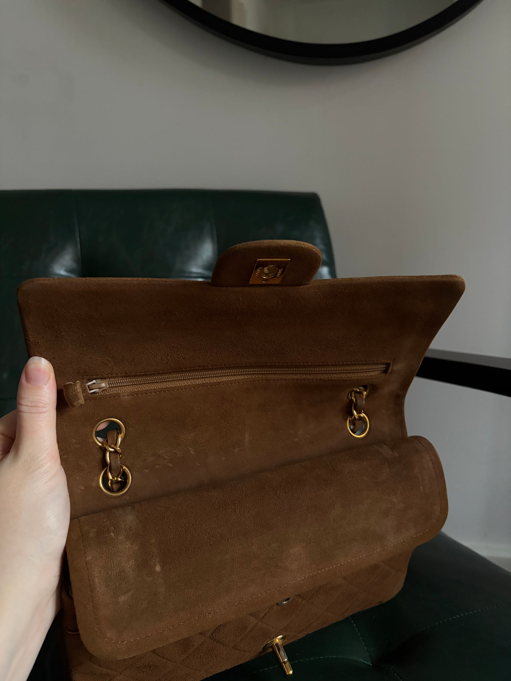 Chanel vintage caramel brown suede medium classic flap bag - 24ct gold