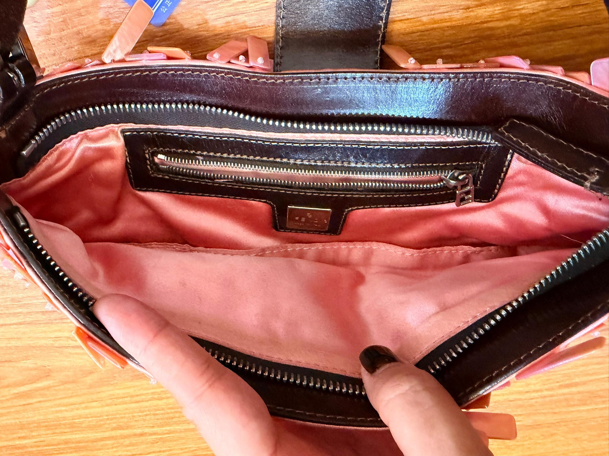 Ultra rare! Fendi pink mother of pearl satin baguette