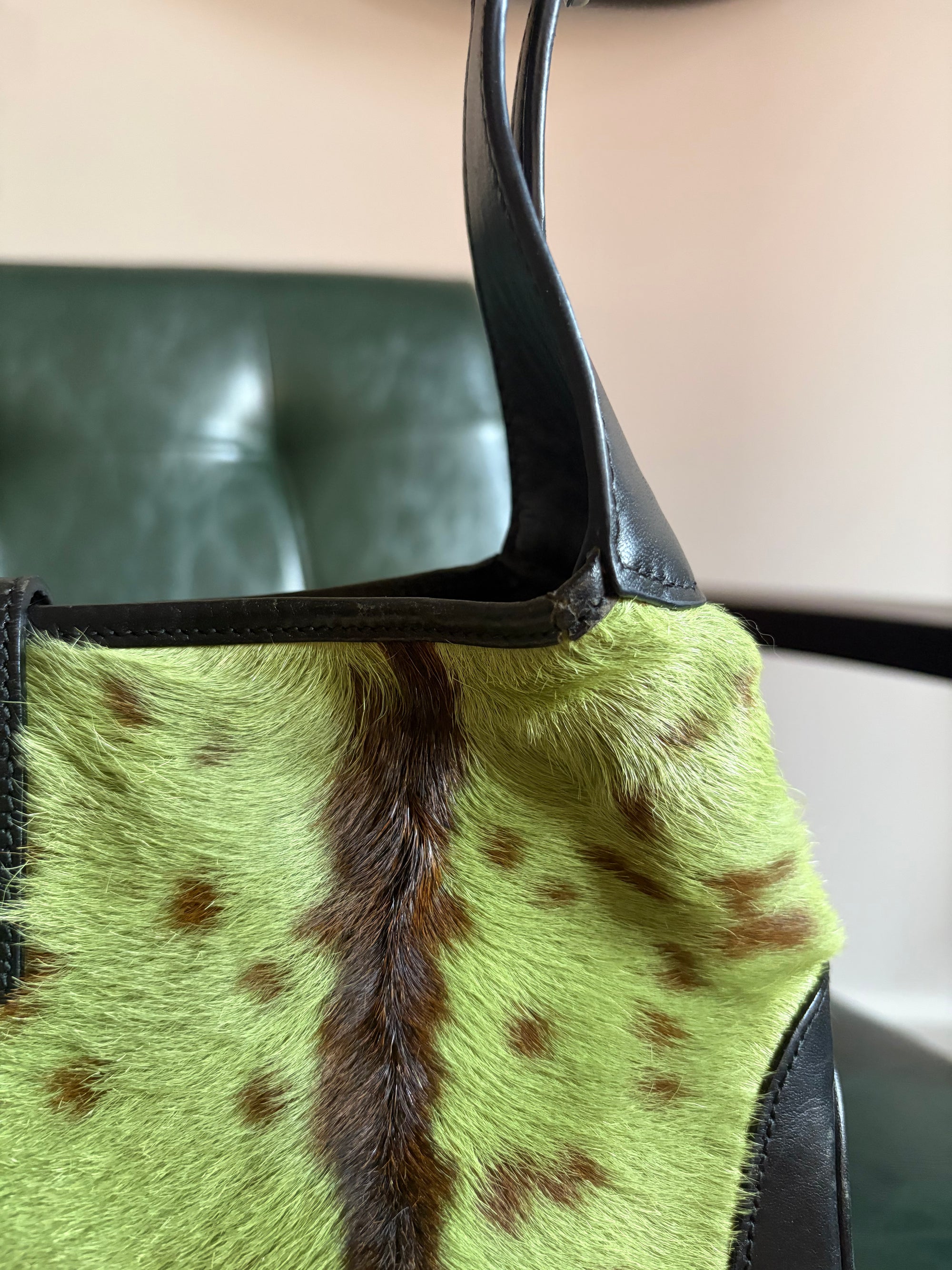 Vintage Gucci Jackie Shoulder Bag in Green and Brown Goat Hair