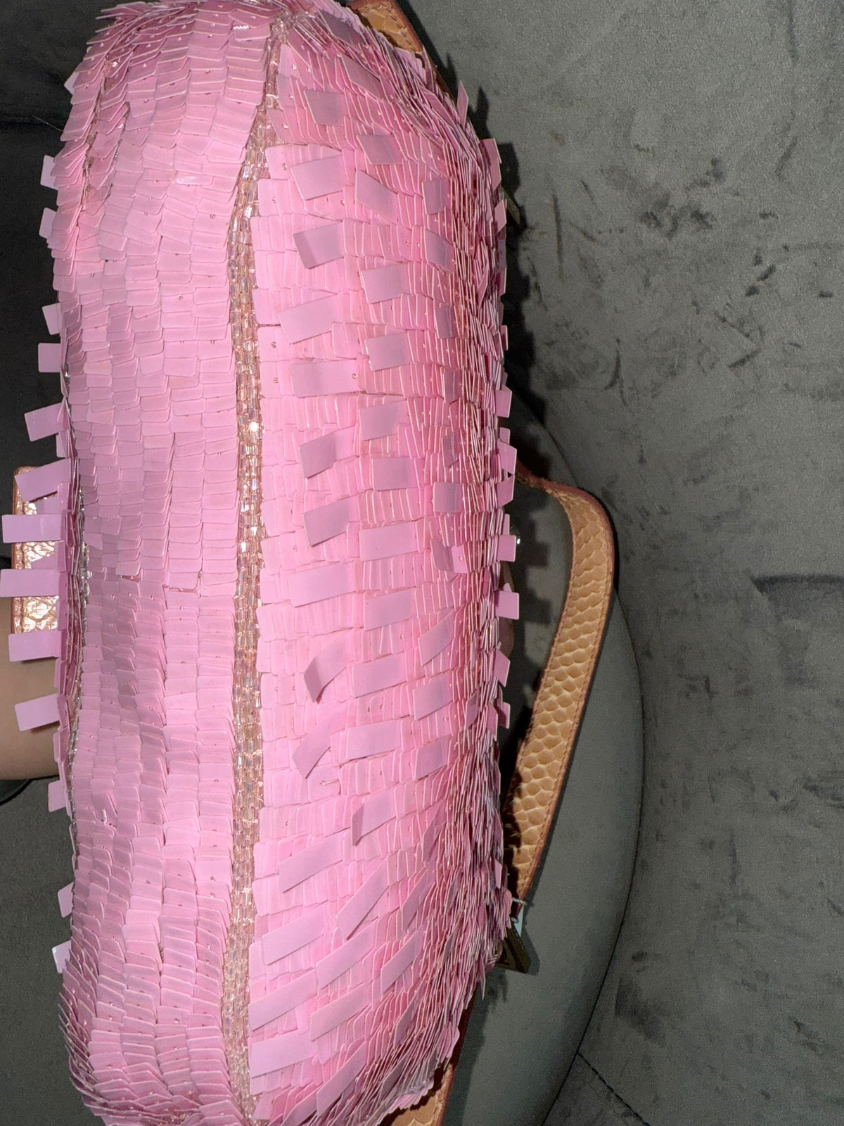 Rare! Fendi Paillettes Pink Beaded and Sequin Vintage Baguette Exotic Trim