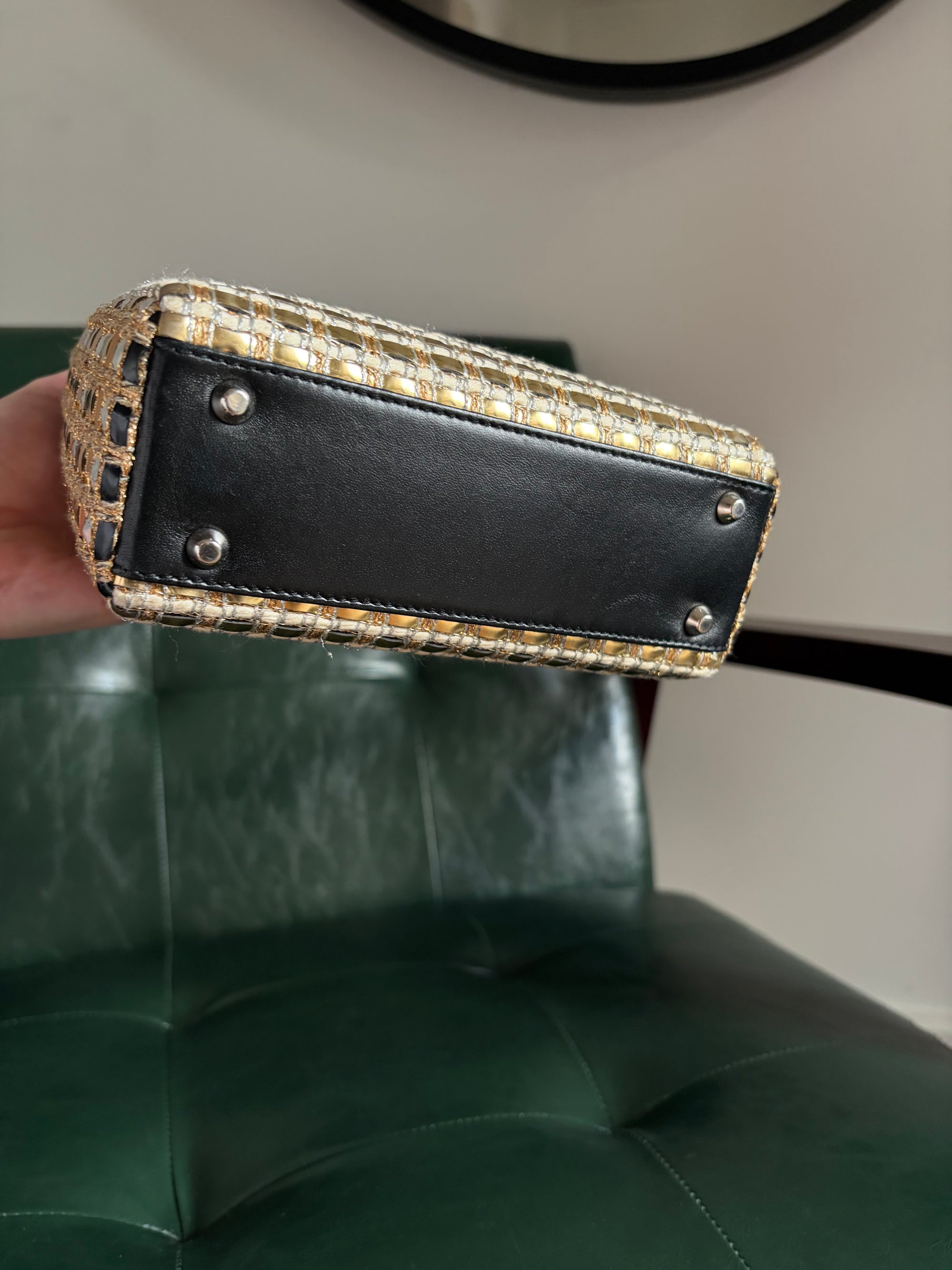 Metallic braided tweed mini Lady Dior bag