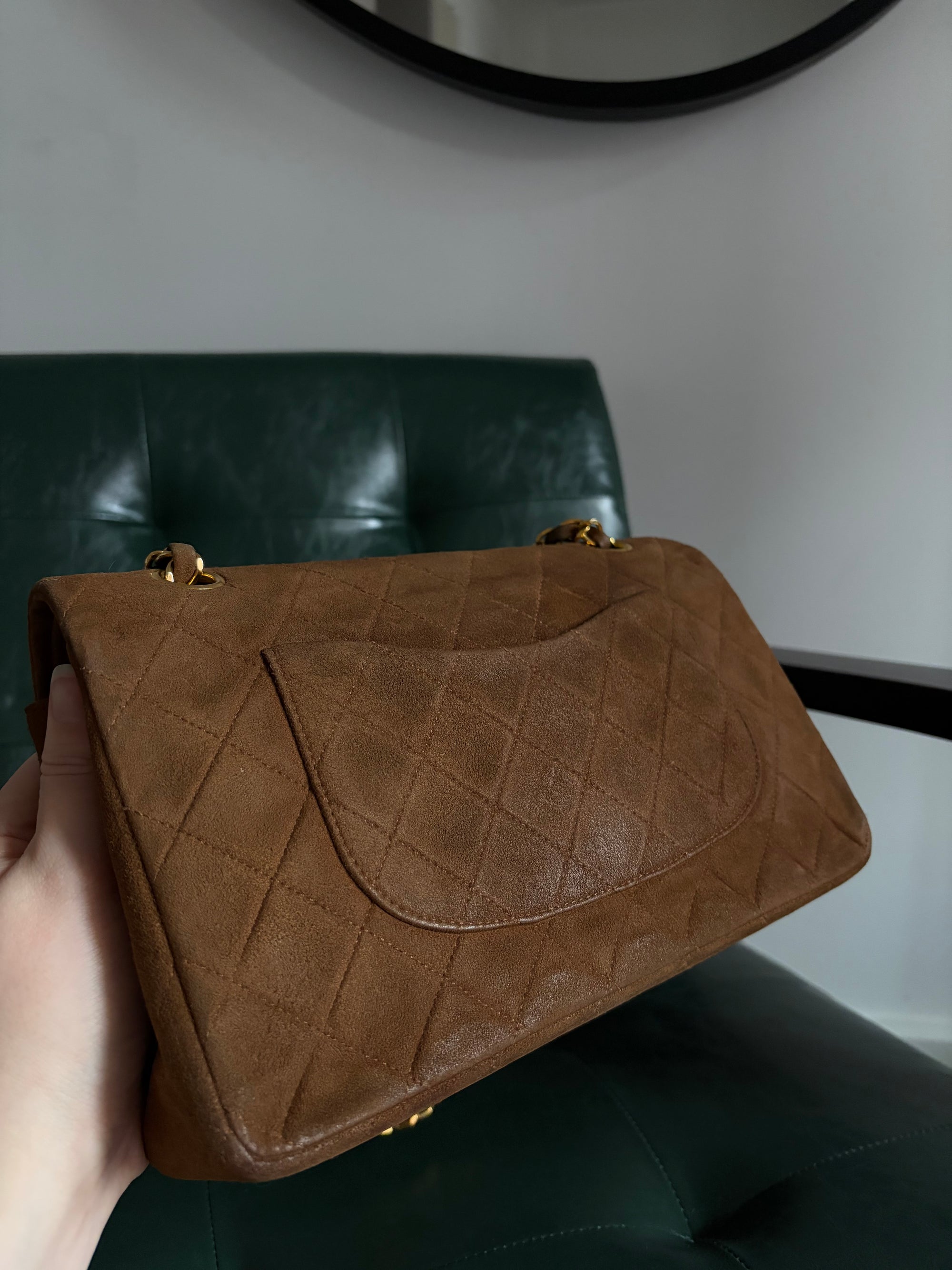 Chanel vintage caramel brown suede medium classic flap bag - 24ct gold