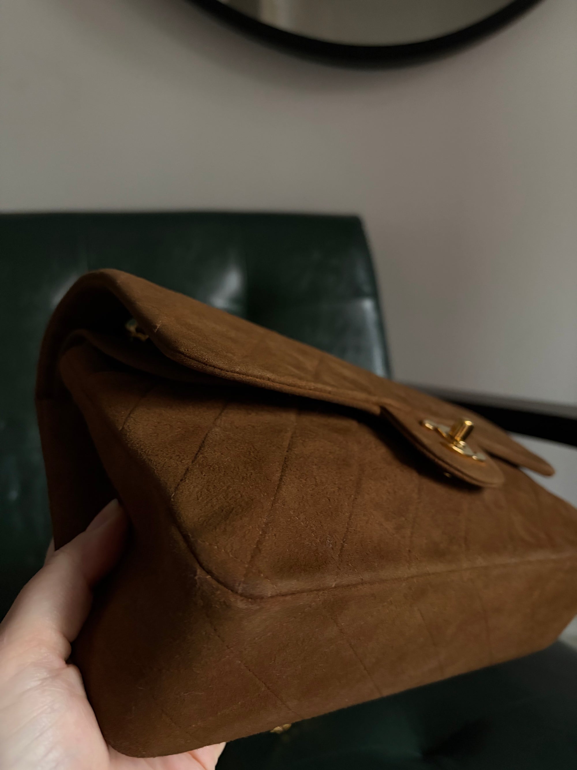 Chanel vintage caramel brown suede medium classic flap bag - 24ct gold