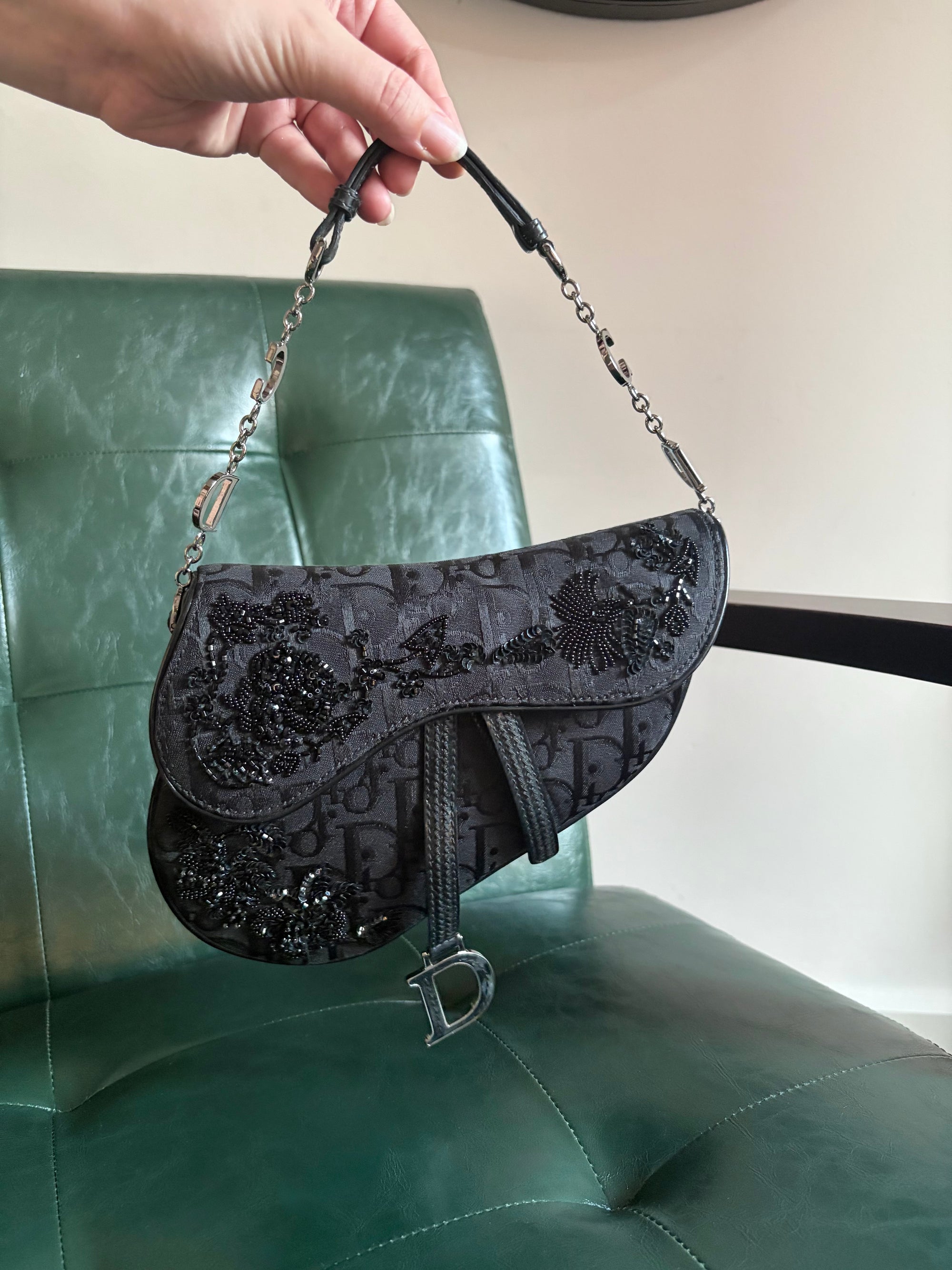 Limited Edition Dior mini saddle bag black embellished monogram canvas