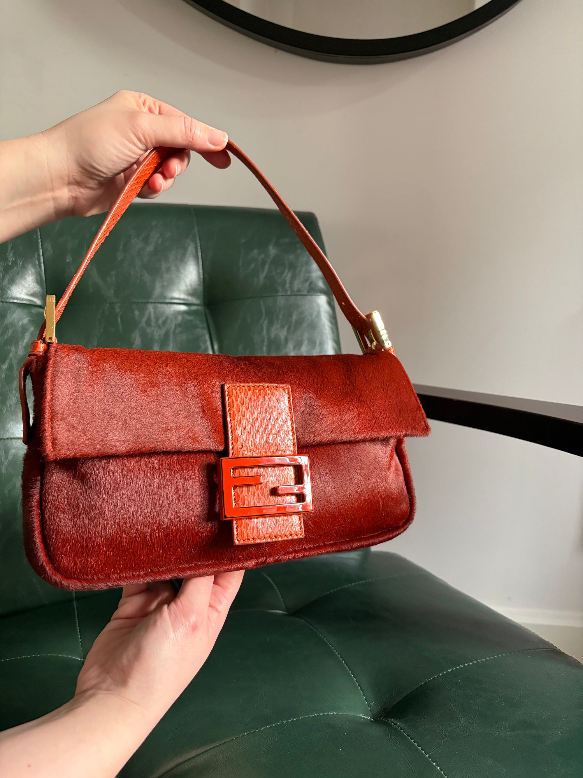 Ultra rare! Orange Fendi pony hair baguette