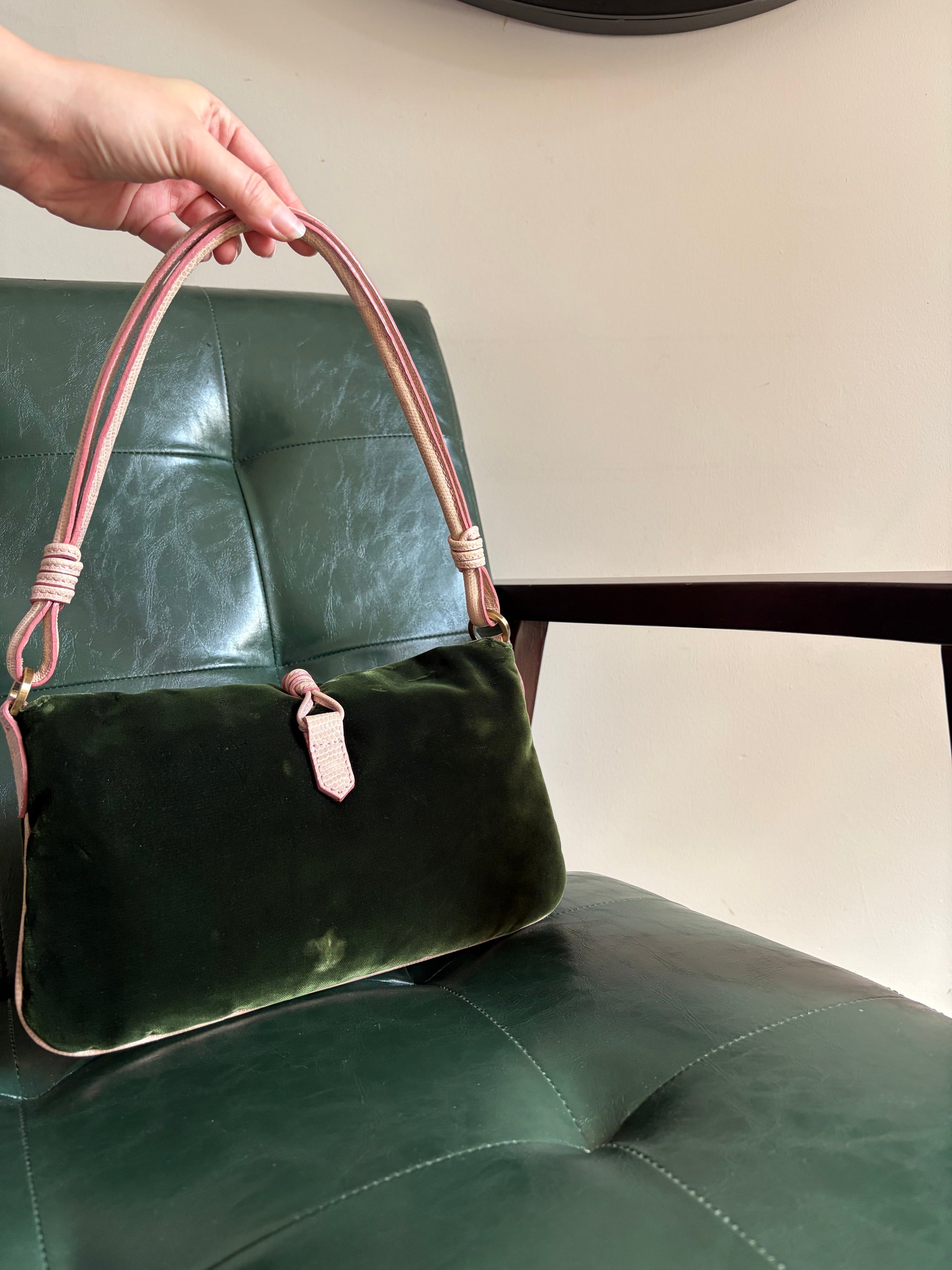 Valentino Garavani green velvet crystal embroidered shoulder bag