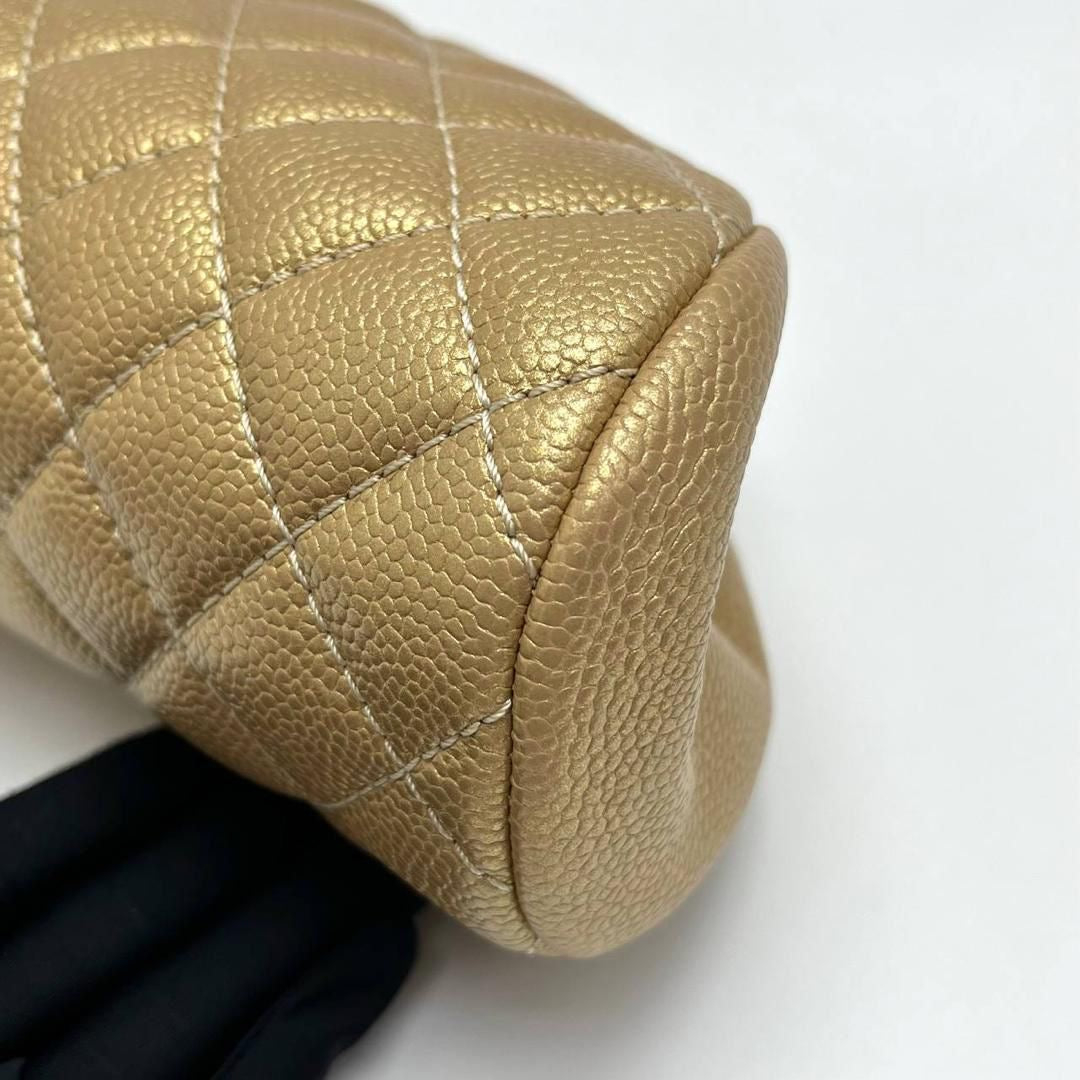 Chanel vintage gold caviar kisslock clutch bag