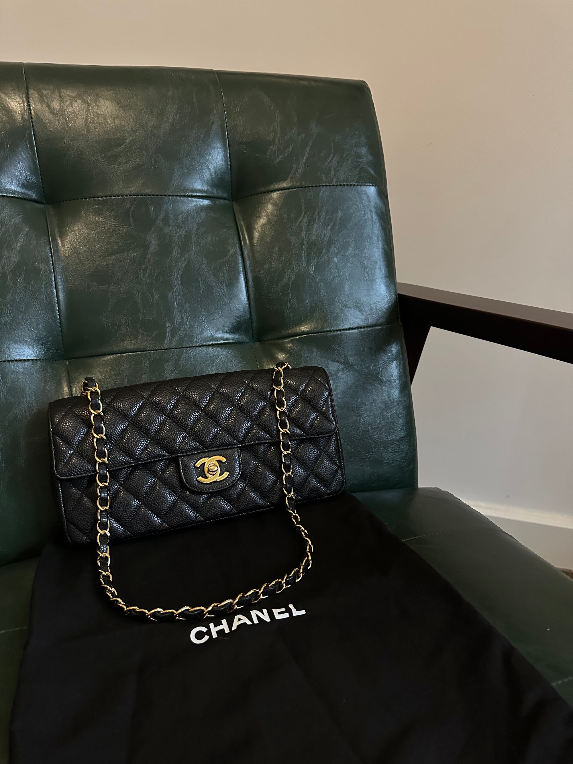 Chanel black caviar leather East West shoulder bag