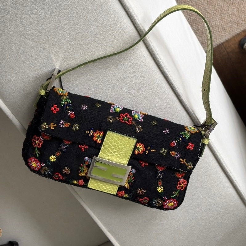 Fendi black baguette with floral beading