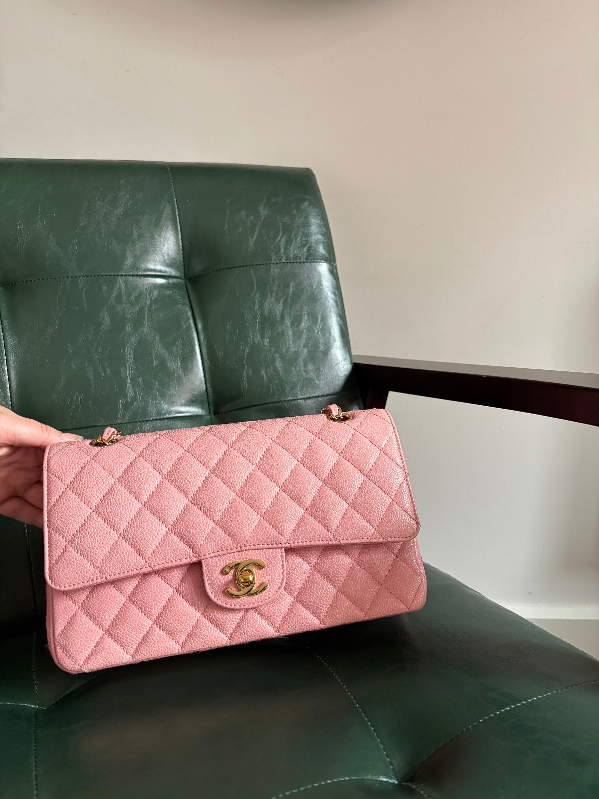 Rare! Series 9 Chanel Rose Sakura Pink Vintage Caviar Medium Classic Flap 24ct Gold Hardware
