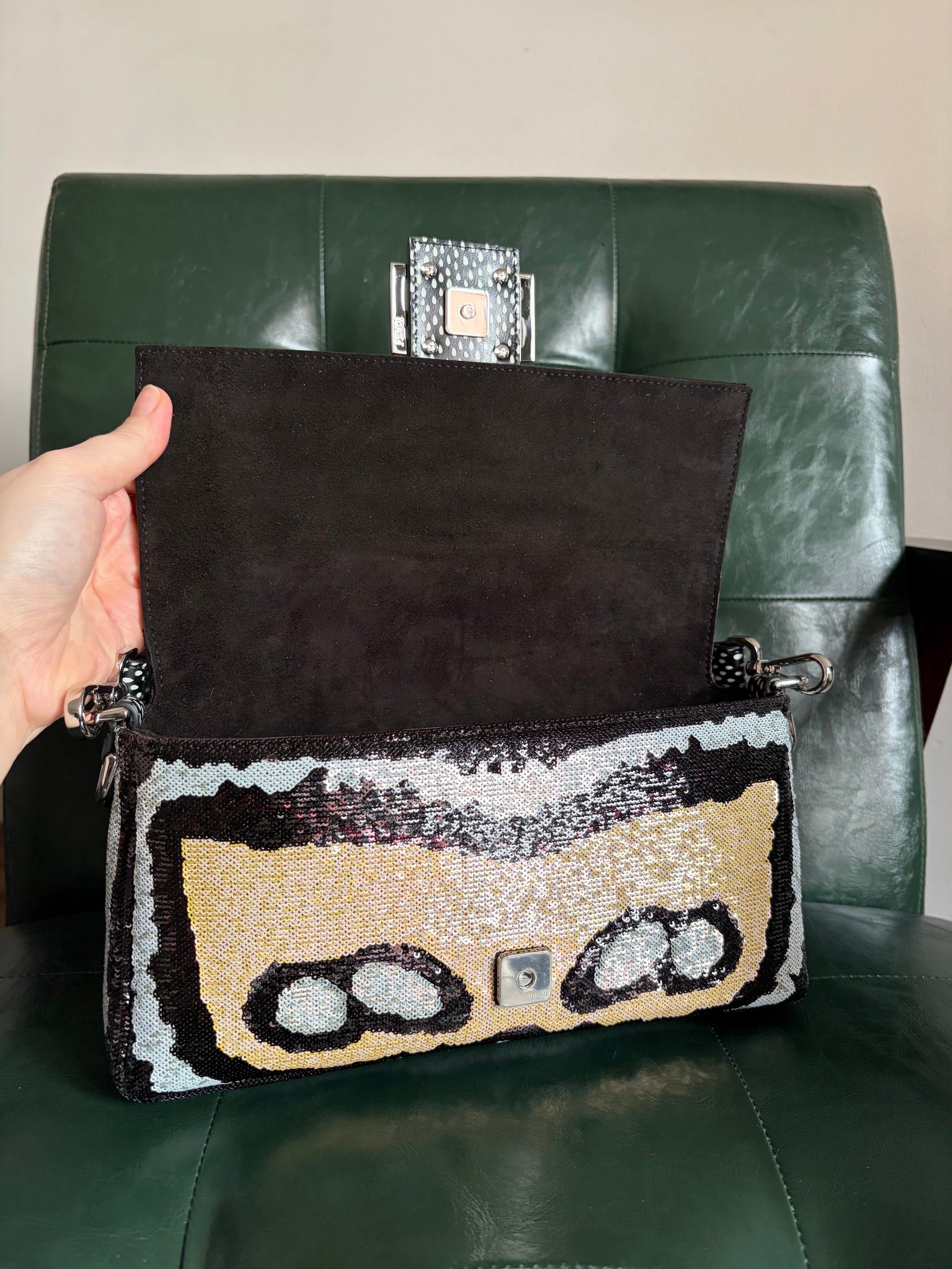 Fendi Night Butterfly Modern Sequin Baguette Bag