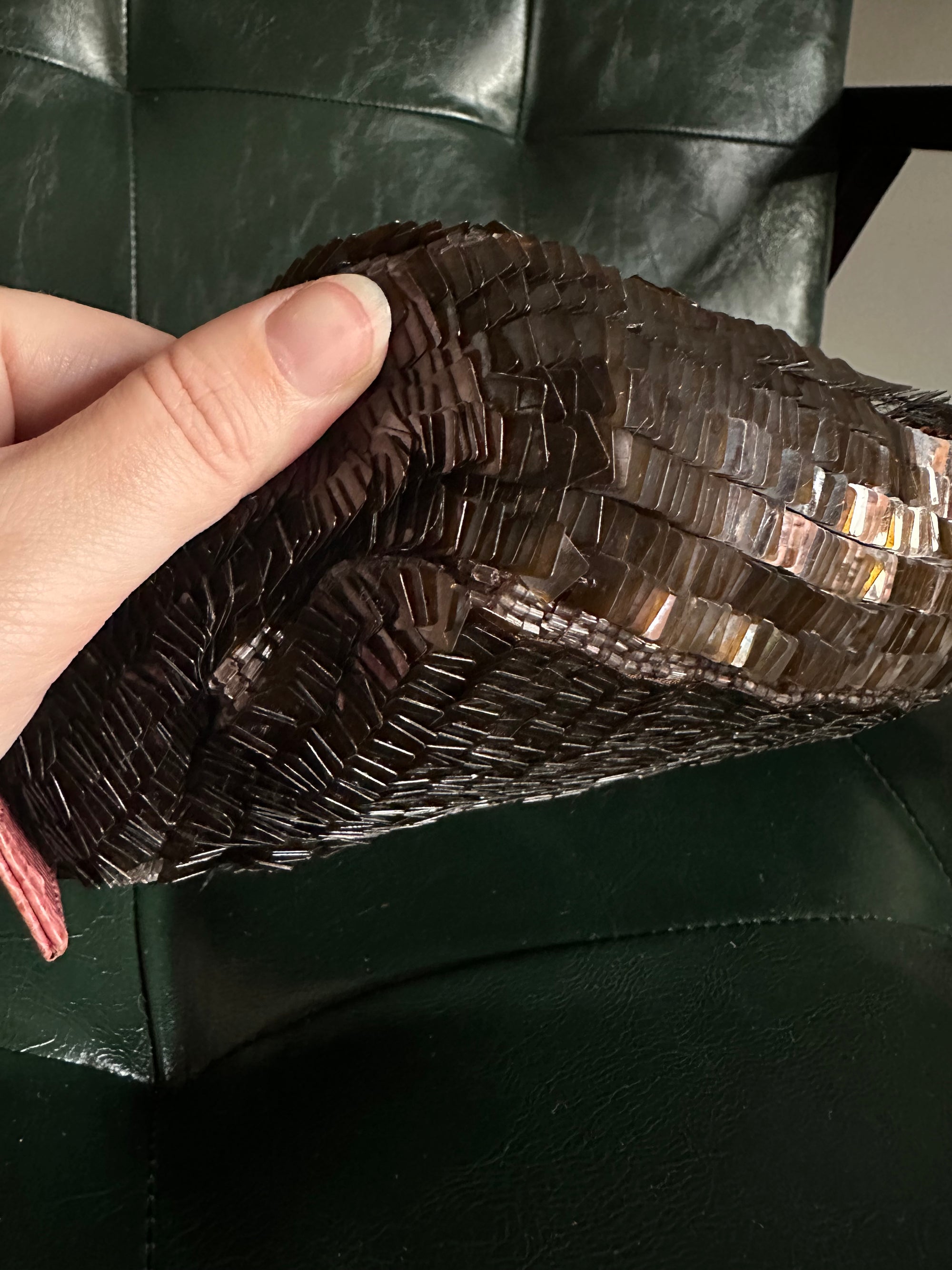 Rare! Fendi Vintage Brown Sequin Baguette With Exotic Lizard Trim