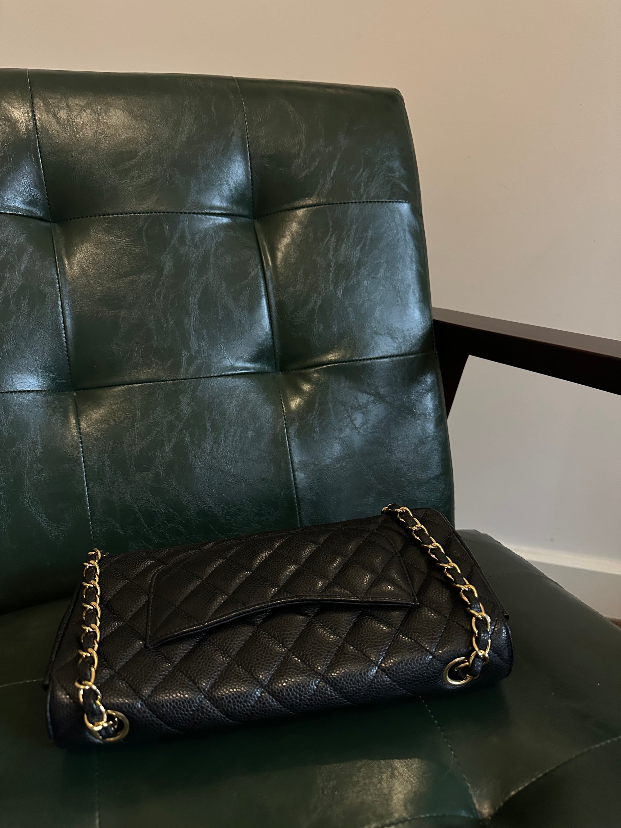 Chanel black caviar leather East West shoulder bag