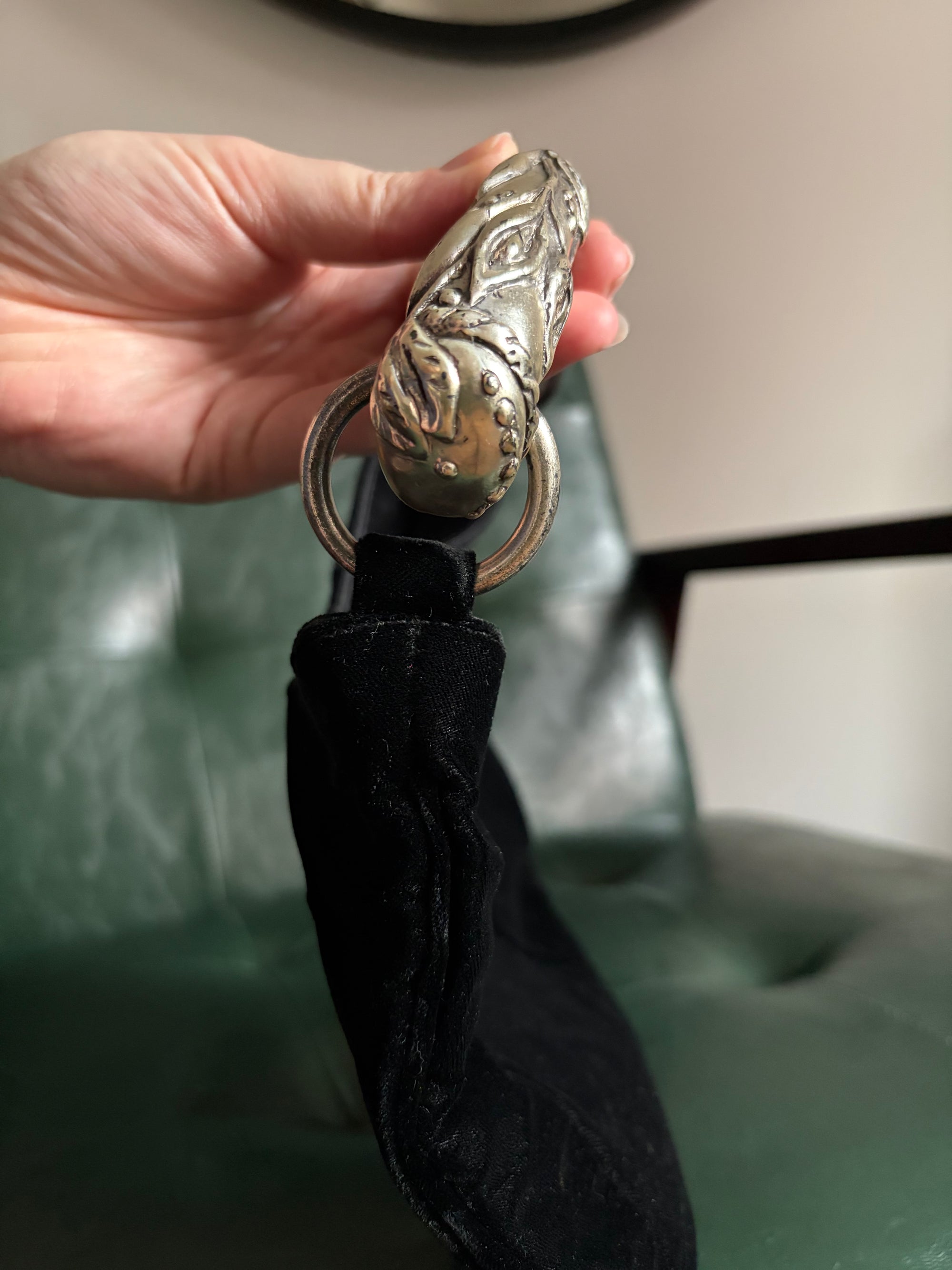 Vintage Yves Saint Laurent Black Velvet Mini Mombasa Silver Horn