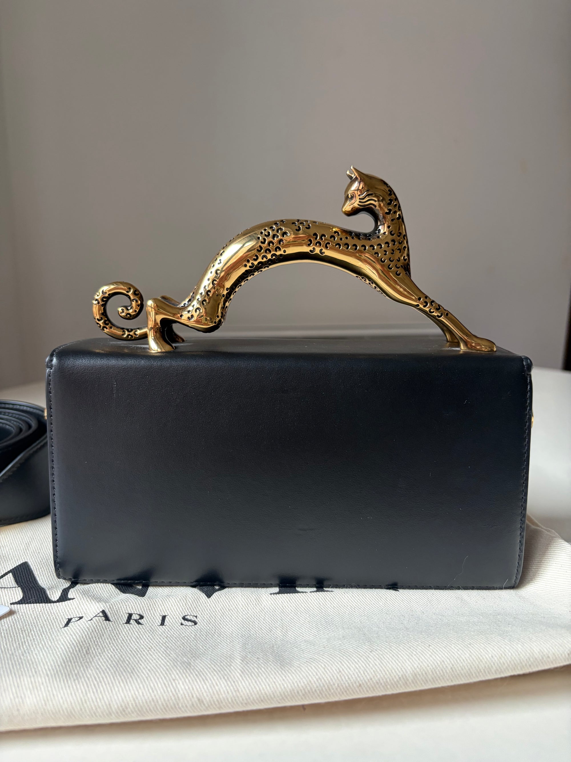 Lanvin nano pencil tote cat bag black and gold