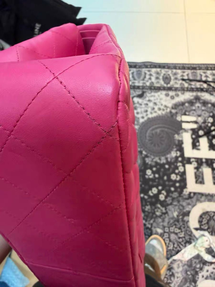Chanel hot pink lambskin jumbo classic flap
