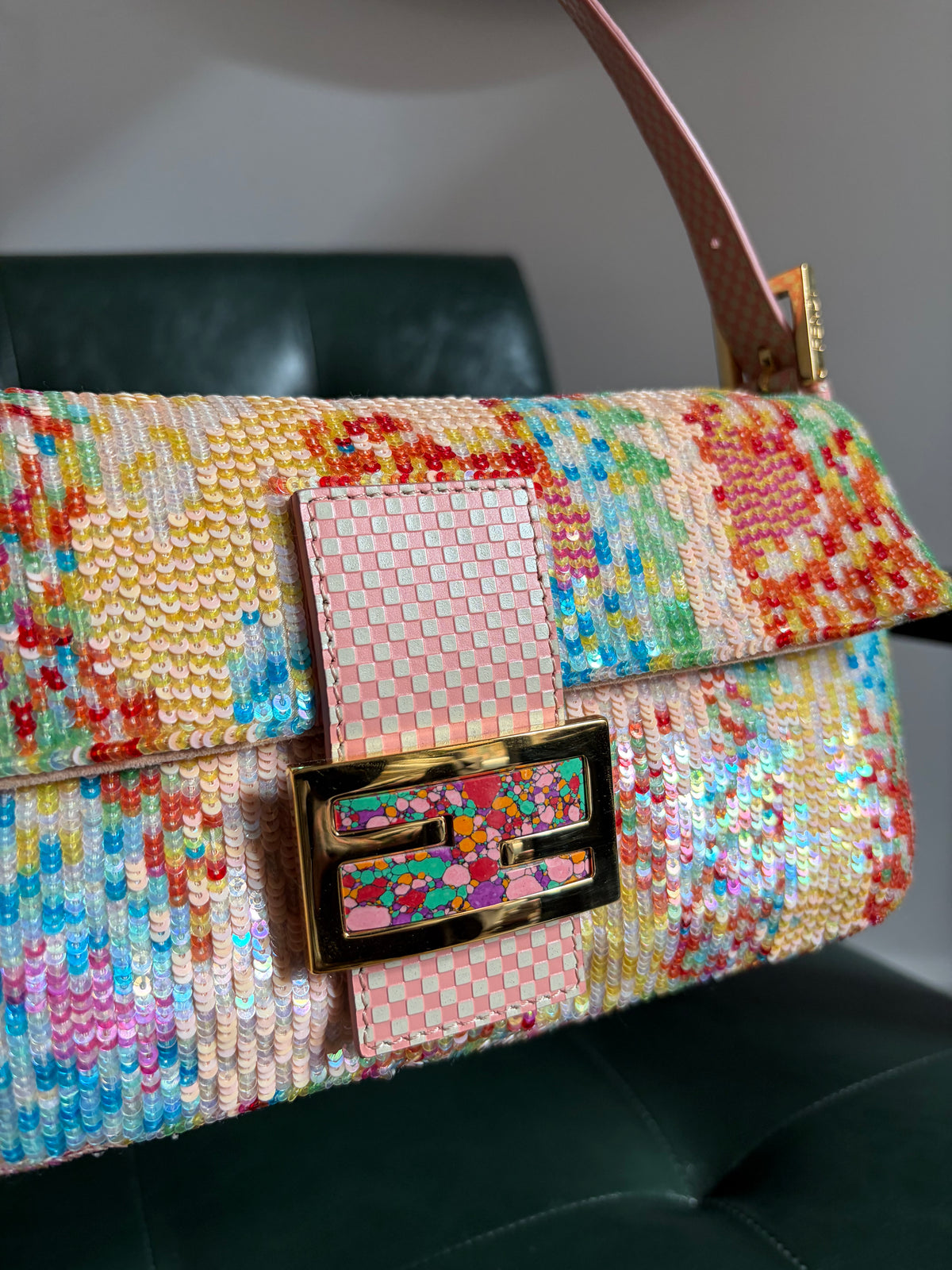 Ultra rare! Limited Edition vintage Fendi multicoloured sequin Splash Ball 'Confetti' baguette