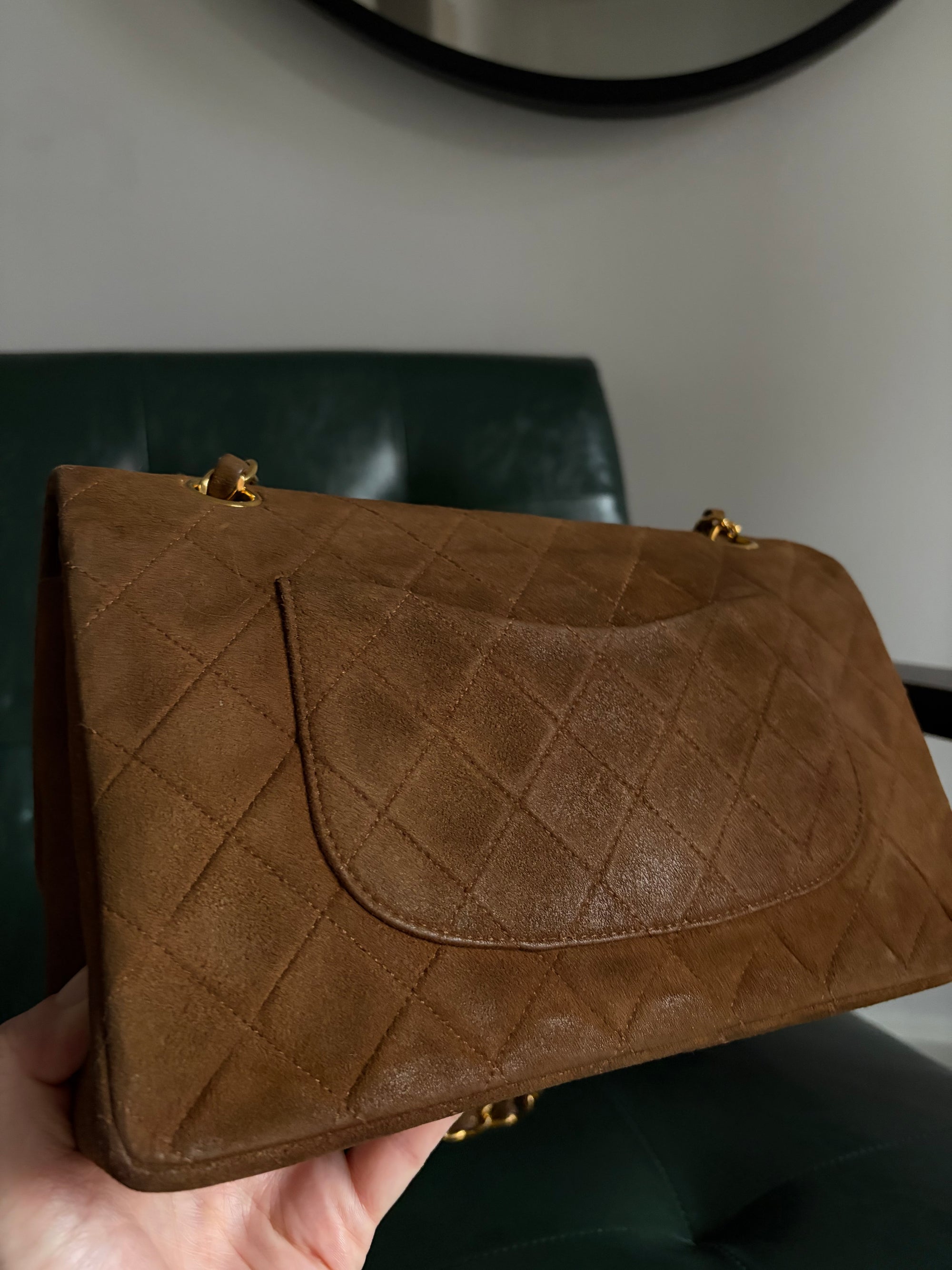 Chanel vintage caramel brown suede medium classic flap bag - 24ct gold