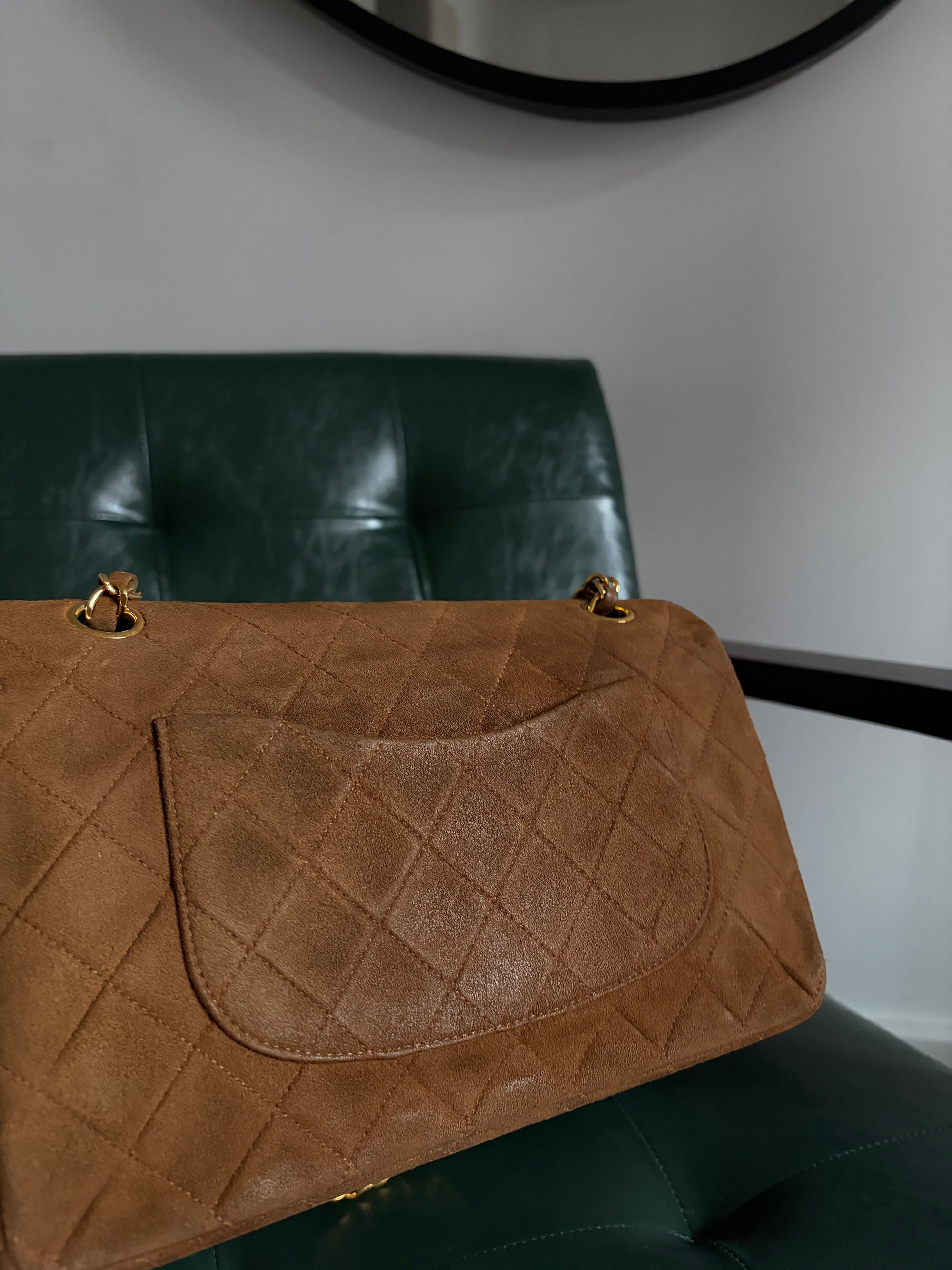 Chanel vintage caramel brown suede medium classic flap bag - 24ct gold