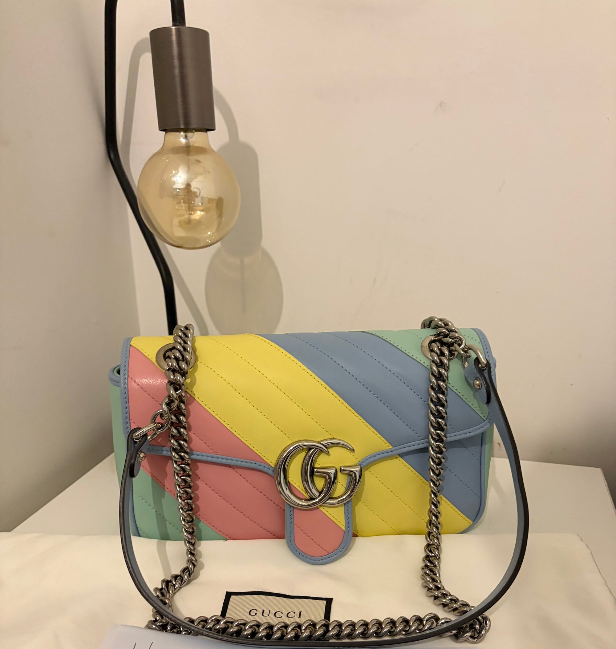 Gucci rainbow stripe marmont bag size small