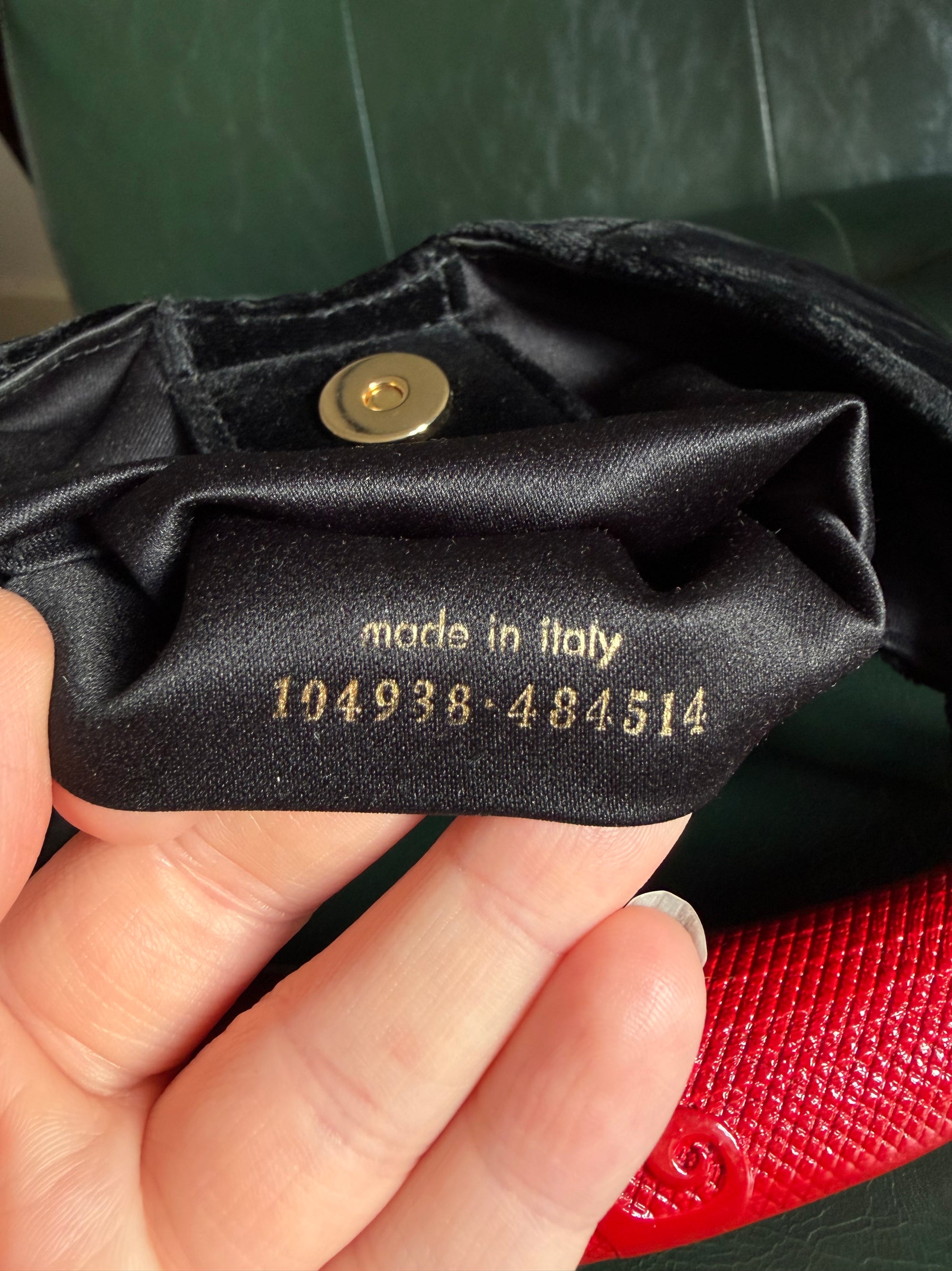 Rare! Vintage Yves Saint Laurent Black Velvet Mini Mombasa Red Resin Horn