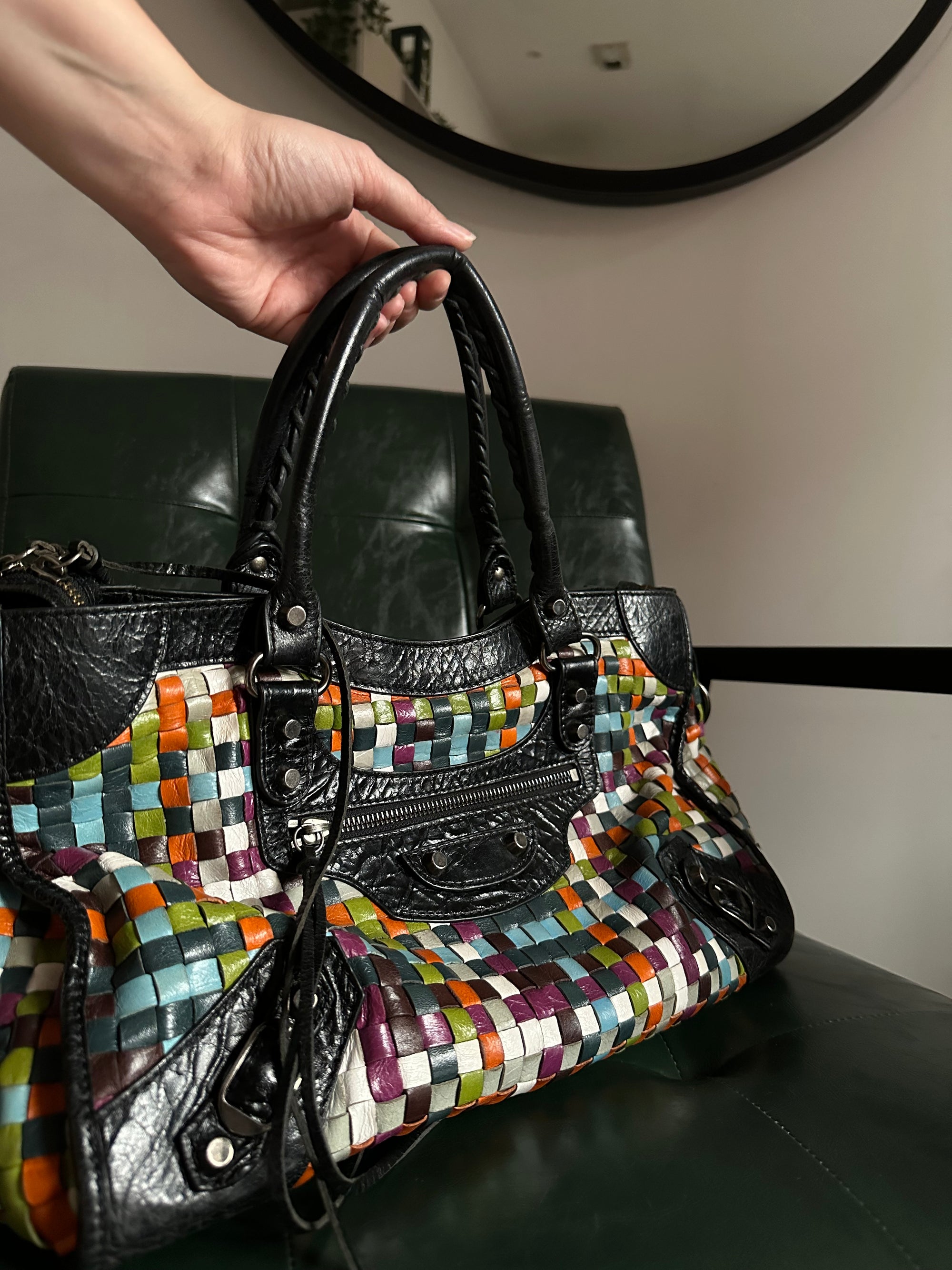 Rare Balenciaga Woven Multicolour City Bag - Medium