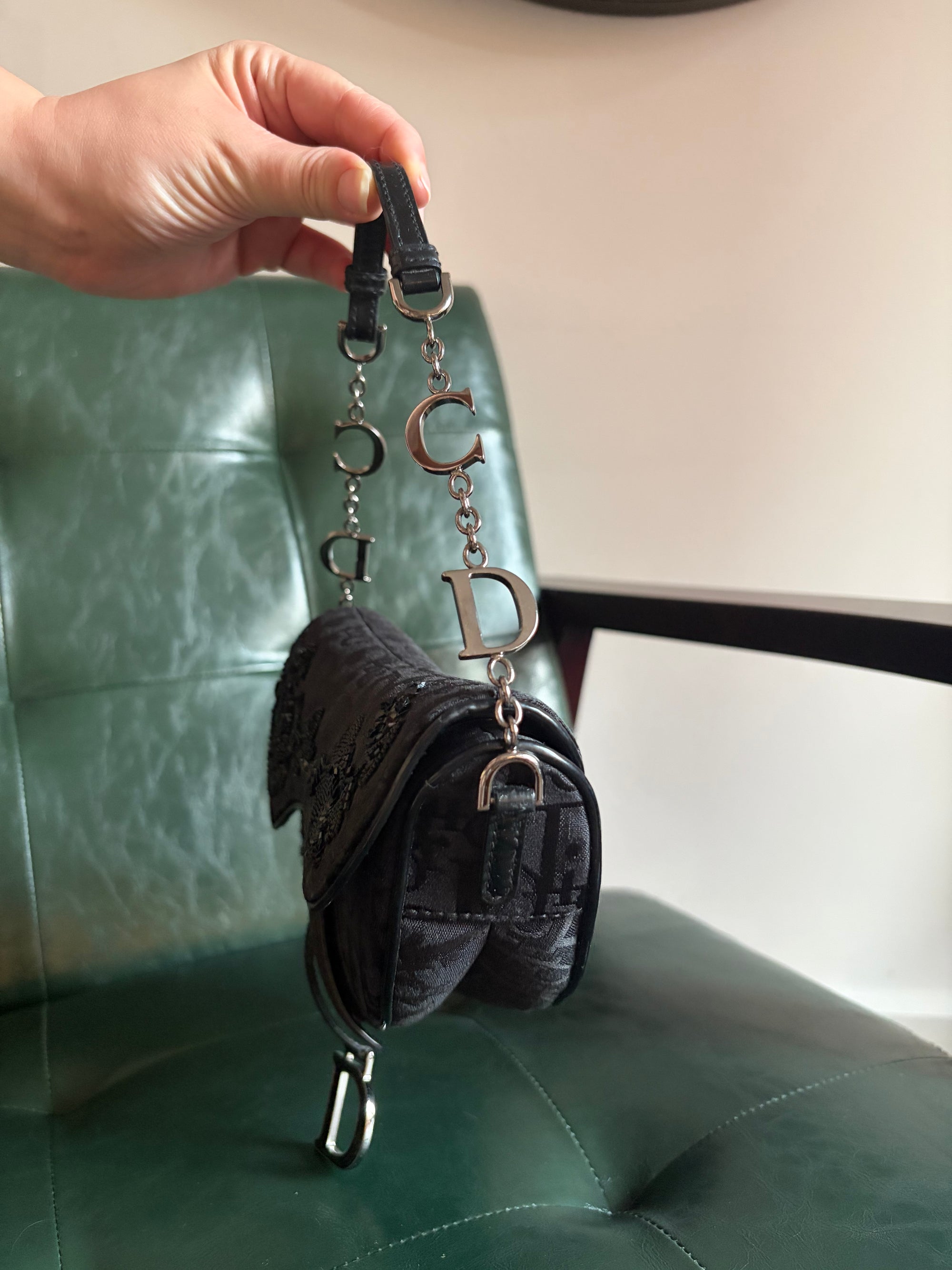 Limited Edition Dior mini saddle bag black embellished monogram canvas