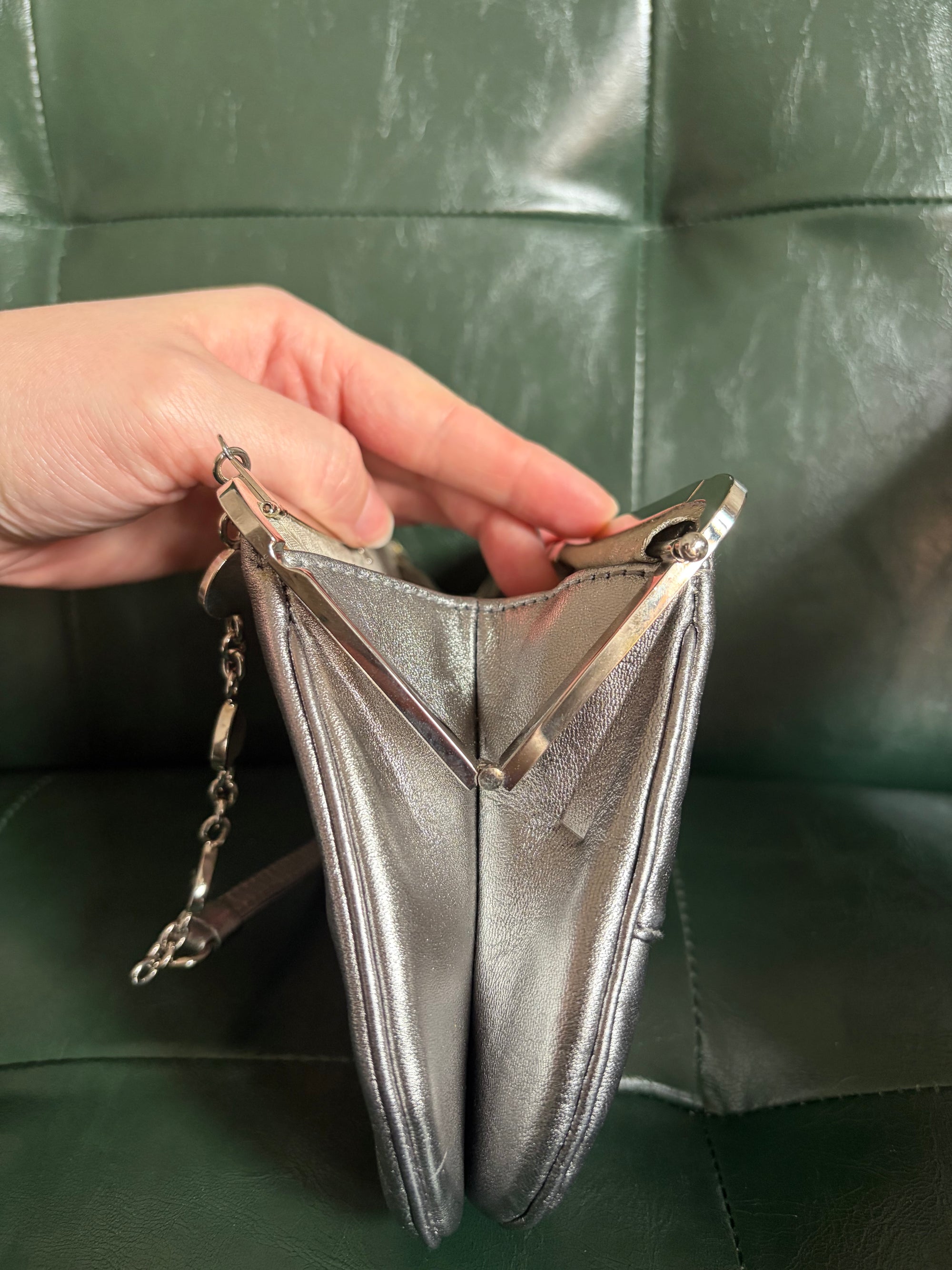 Ultra rare! Dior Silver Vintage Heart Chain Mini Saddle Bag