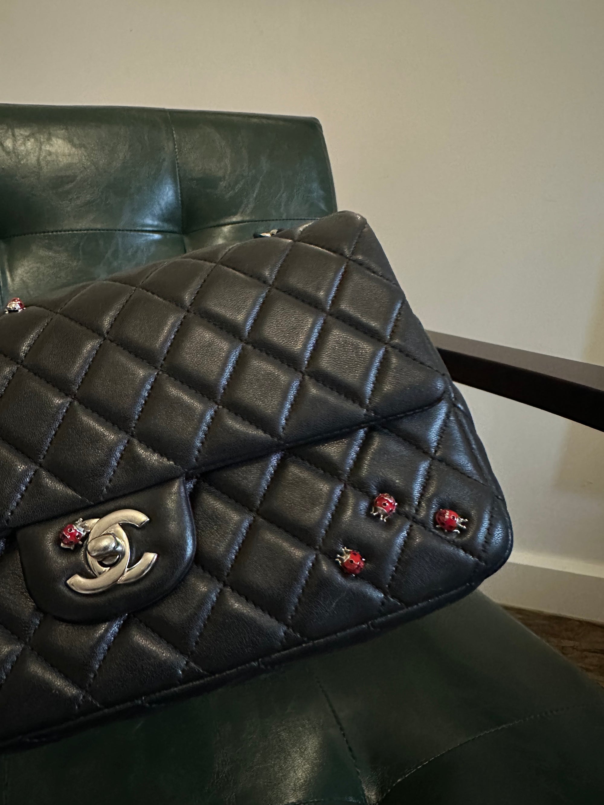 Rare! Chanel medium black ladybug single flap bag