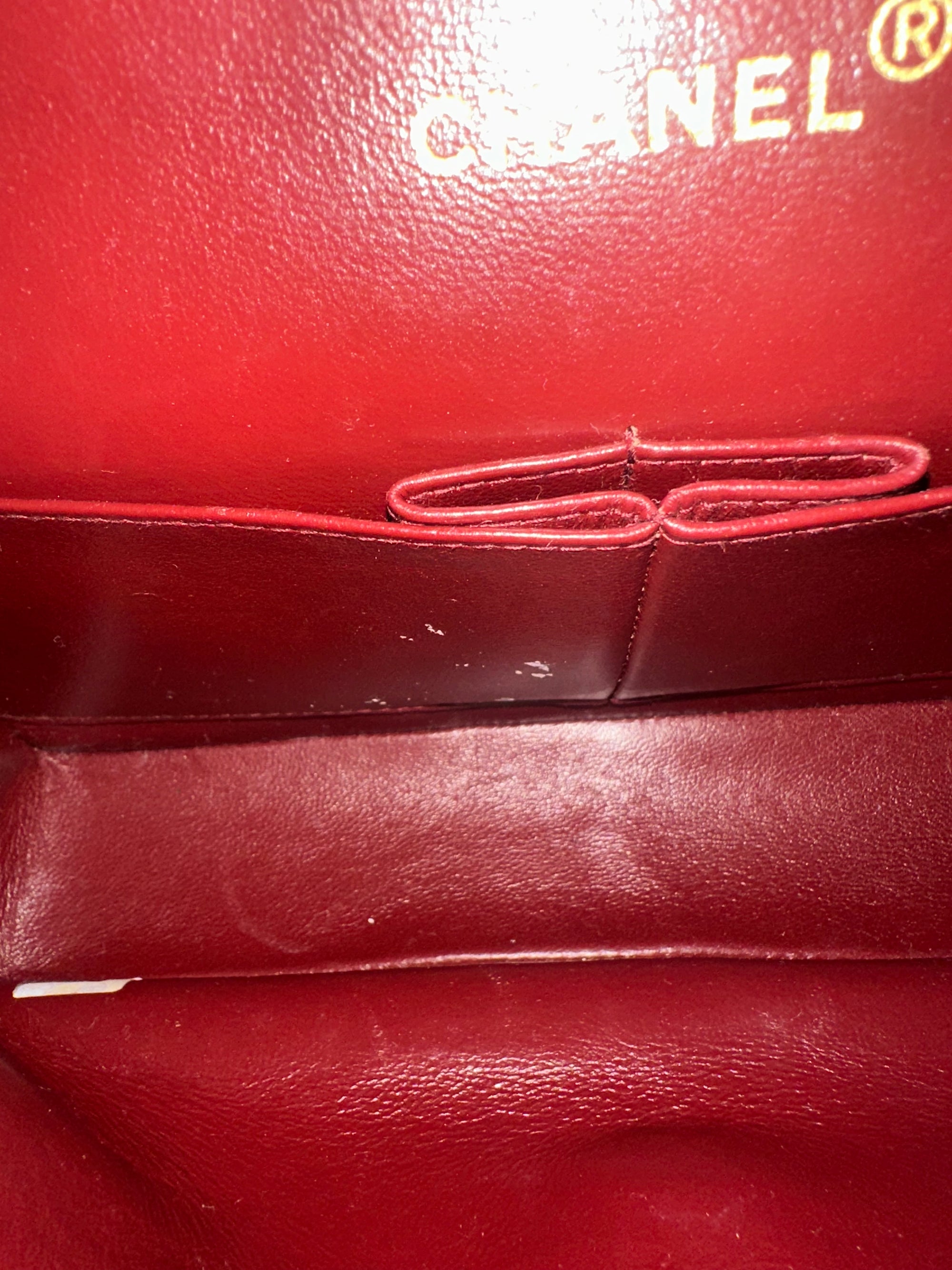 Rare! Chanel medium burgundy jersey double flap bag