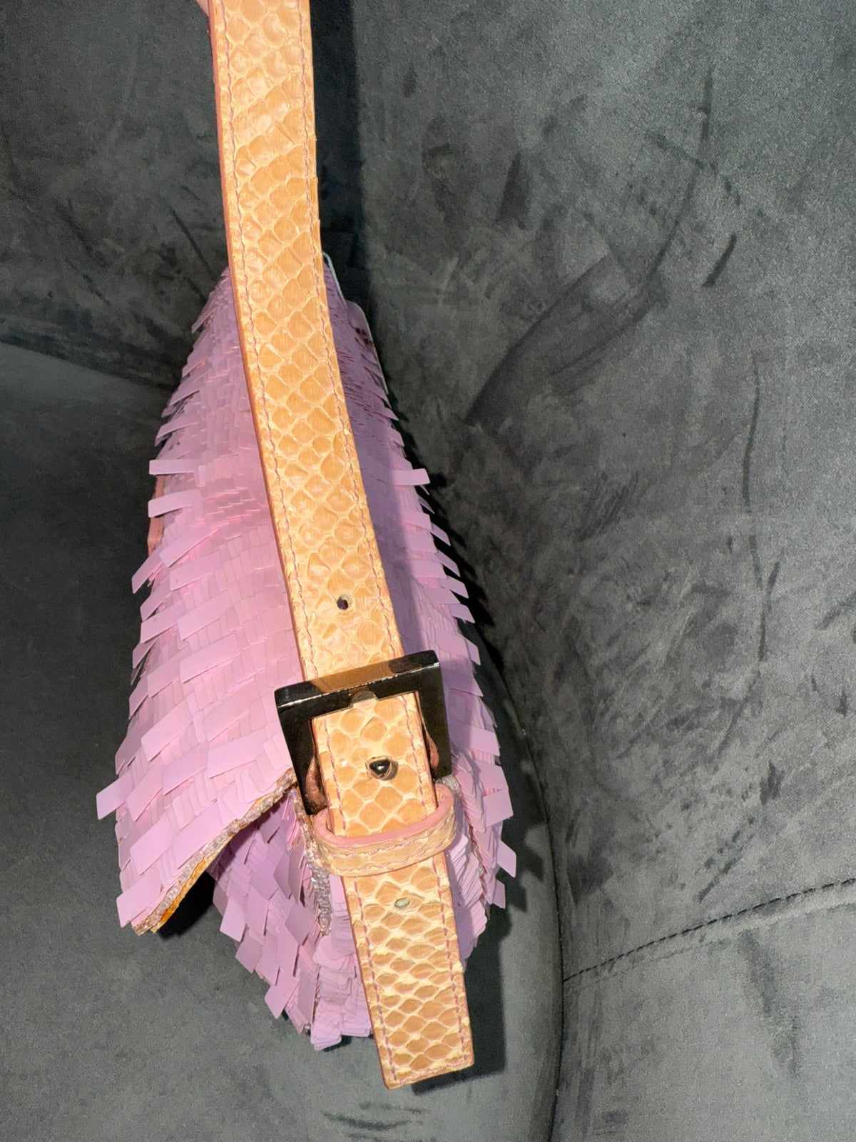 Rare! Fendi Paillettes Pink Beaded and Sequin Vintage Baguette Exotic Trim