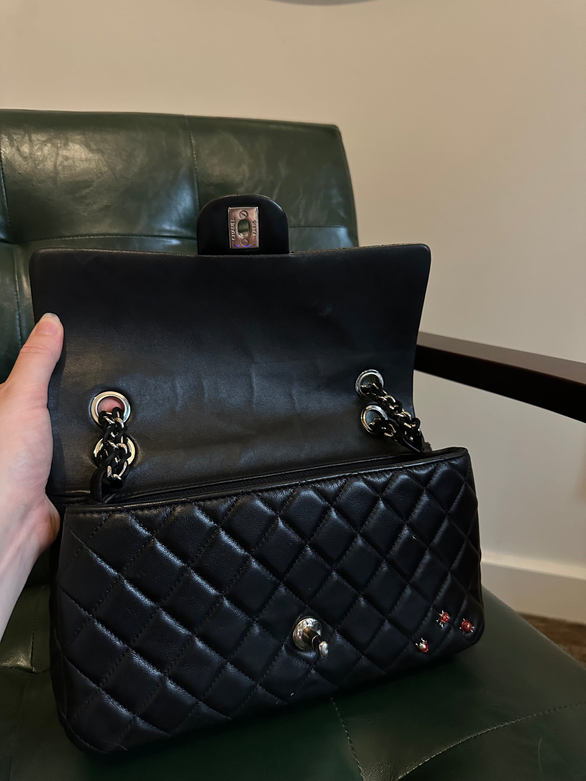 Rare! Chanel medium black ladybug single flap bag