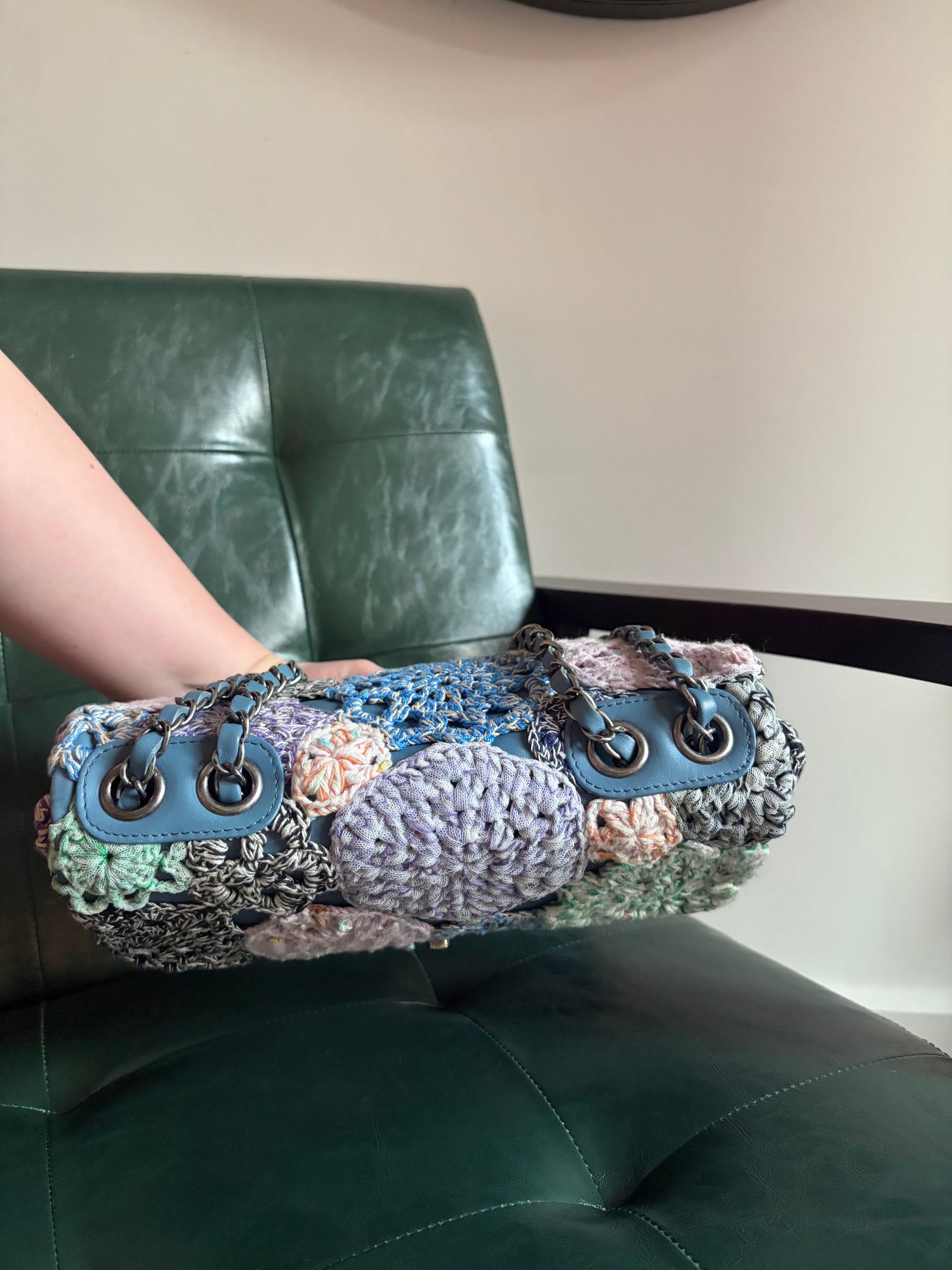 Chanel Paris-Seoul blue leather and crochet single flap bag