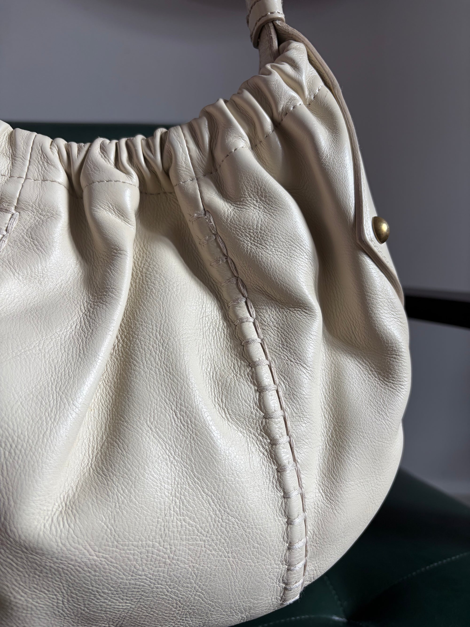 Vintage Yves Saint Laurent Cream Mombasa Bag Gold Horn
