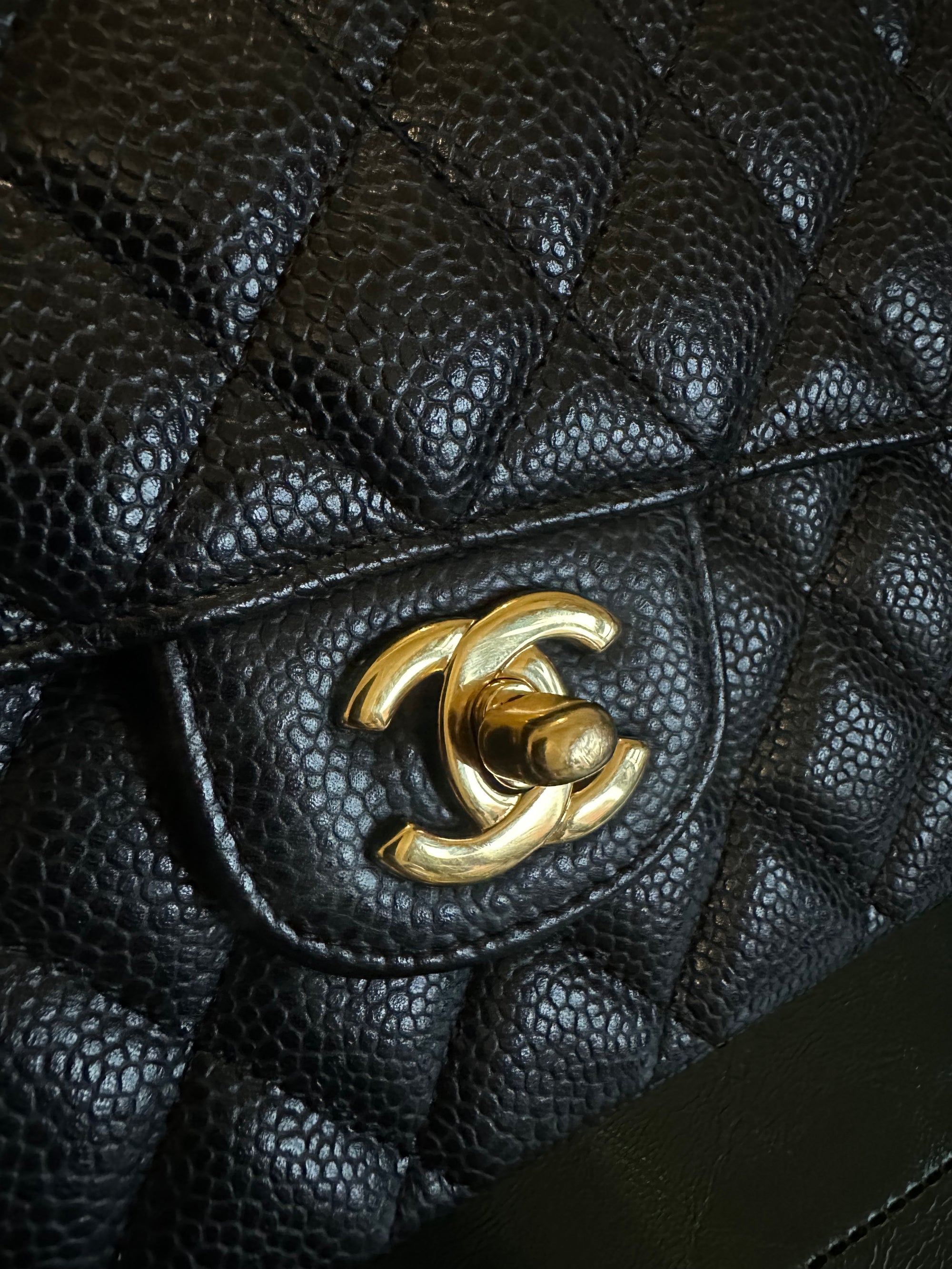 Chanel black caviar leather East West shoulder bag