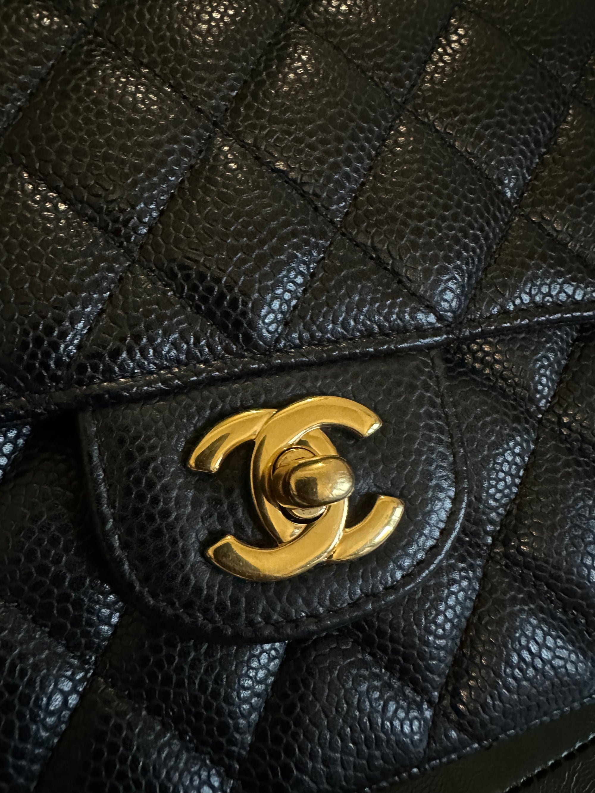 Chanel black caviar leather East West shoulder bag