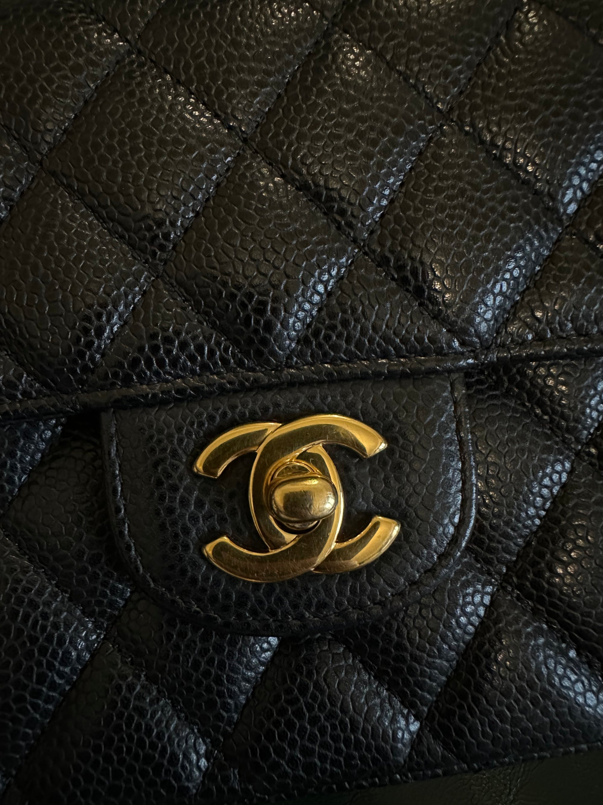 Chanel black caviar leather East West shoulder bag