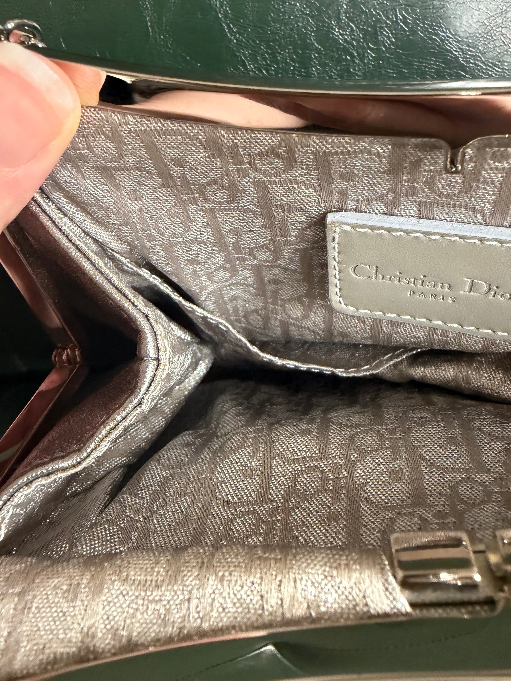 Ultra rare! Dior Silver Vintage Heart Chain Mini Saddle Bag