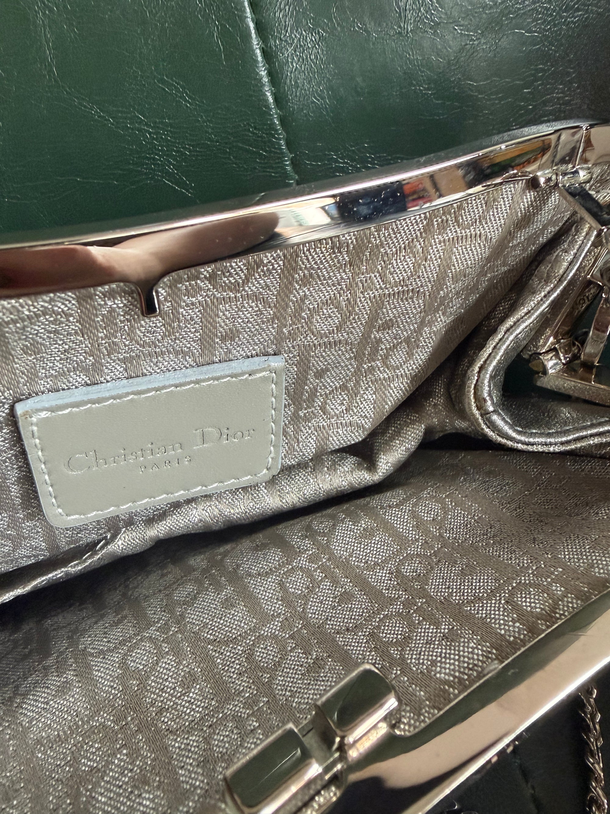 Ultra rare! Dior Silver Vintage Heart Chain Mini Saddle Bag
