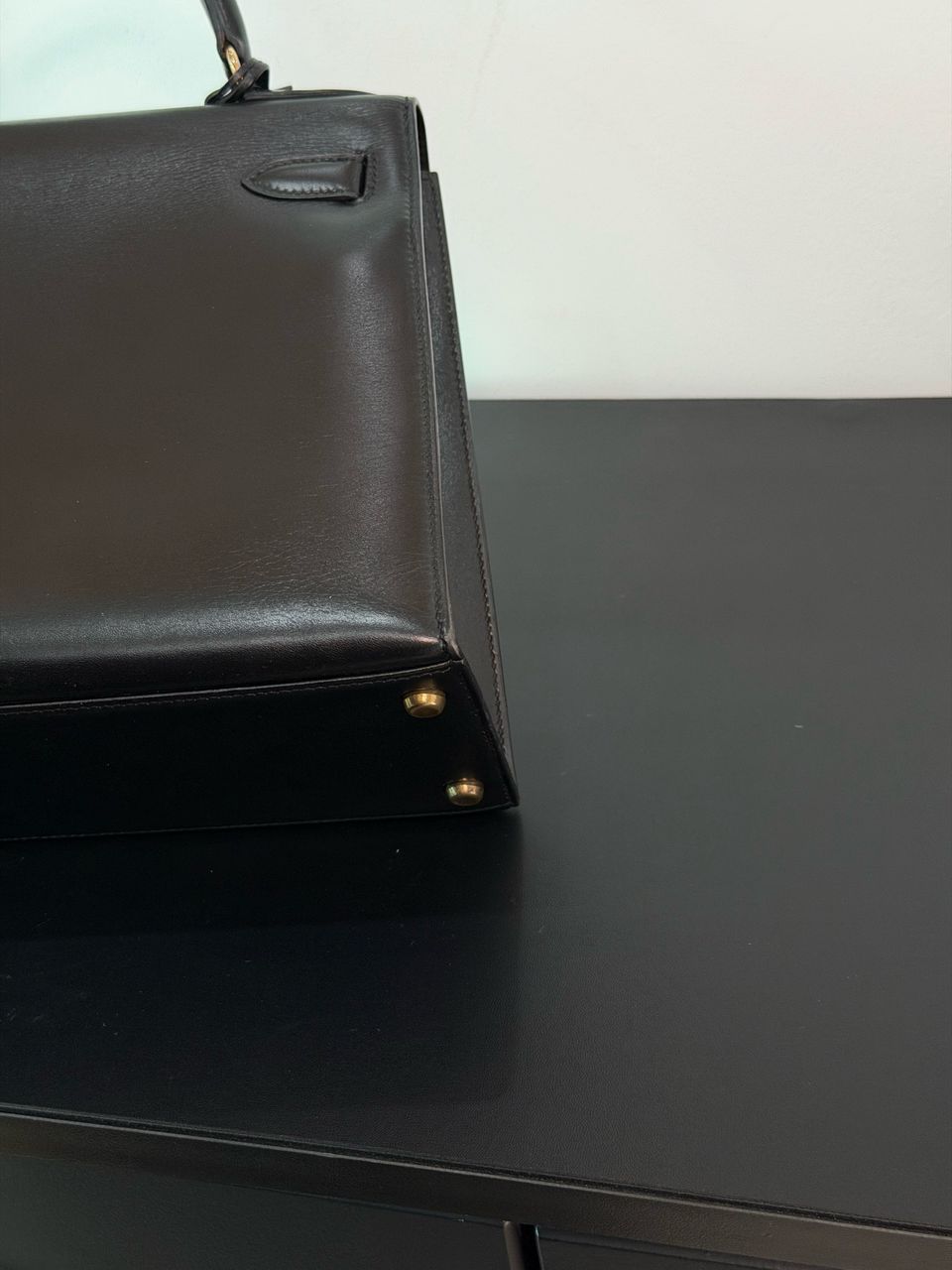 Hermes vintage Kelly 28 black box leather gold hardware