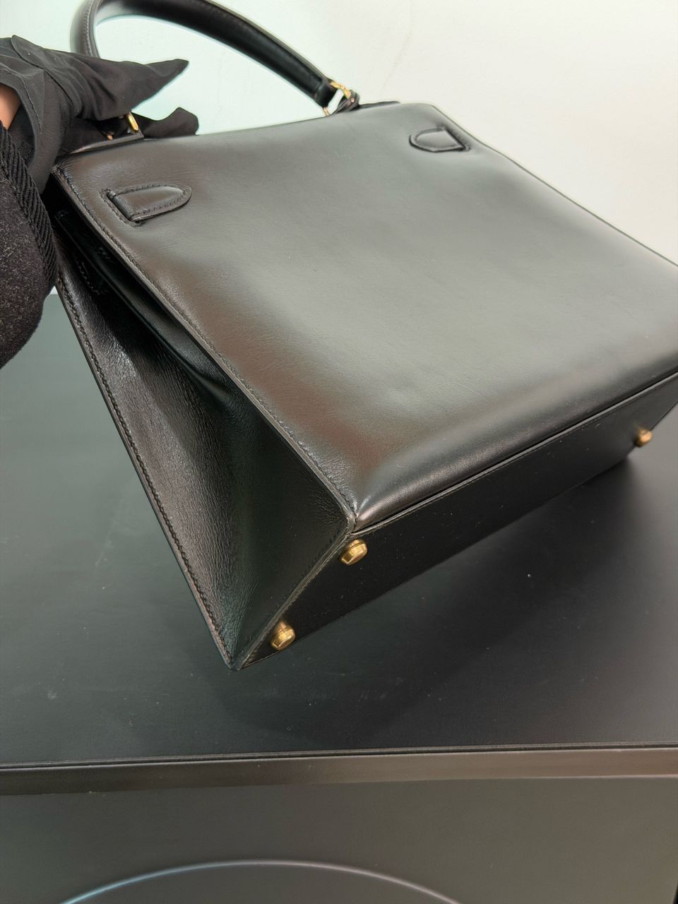 Hermes vintage Kelly 28 black box leather gold hardware